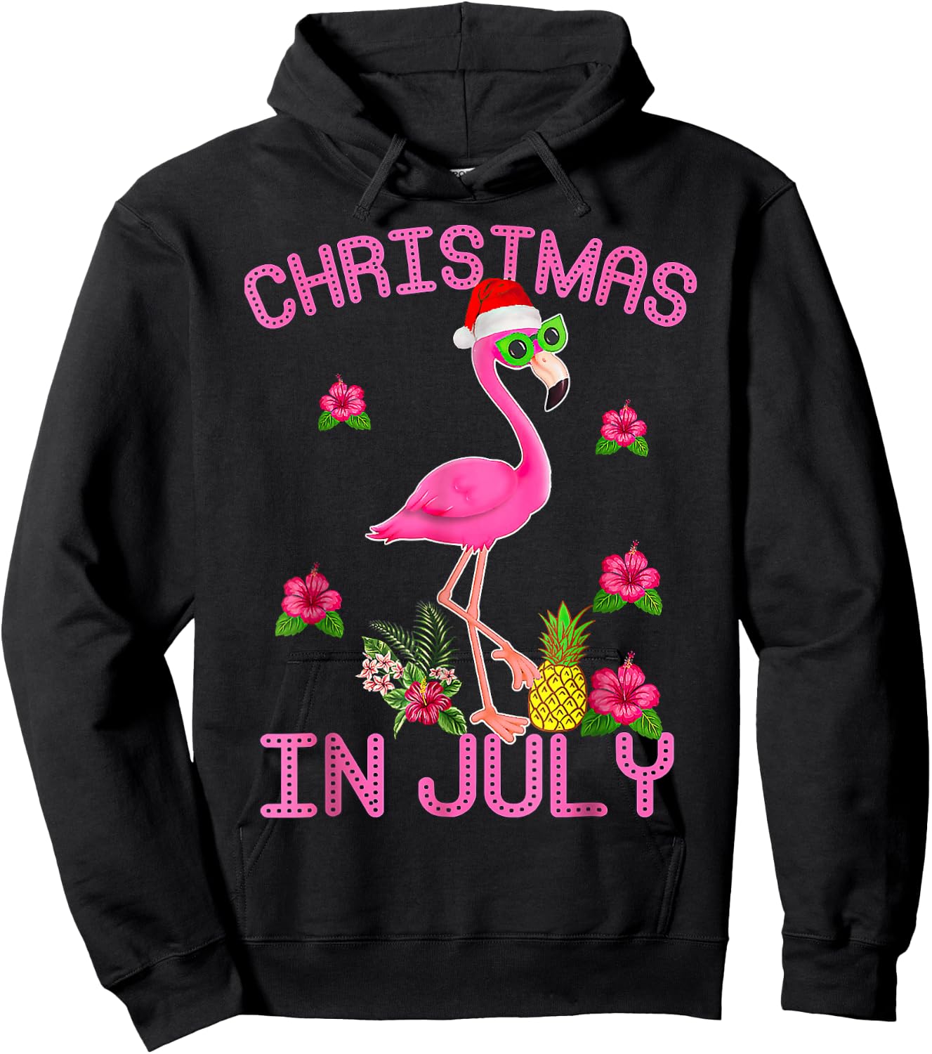 Christmas In July Pink Flamingo Hoodie - Hoodie | Black