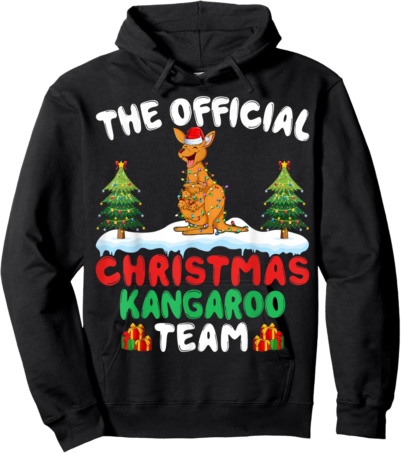 Kangaroo Santa Hat Xmas Lights Christmas Kangaroo Team Hoodie - Hoodie | Black