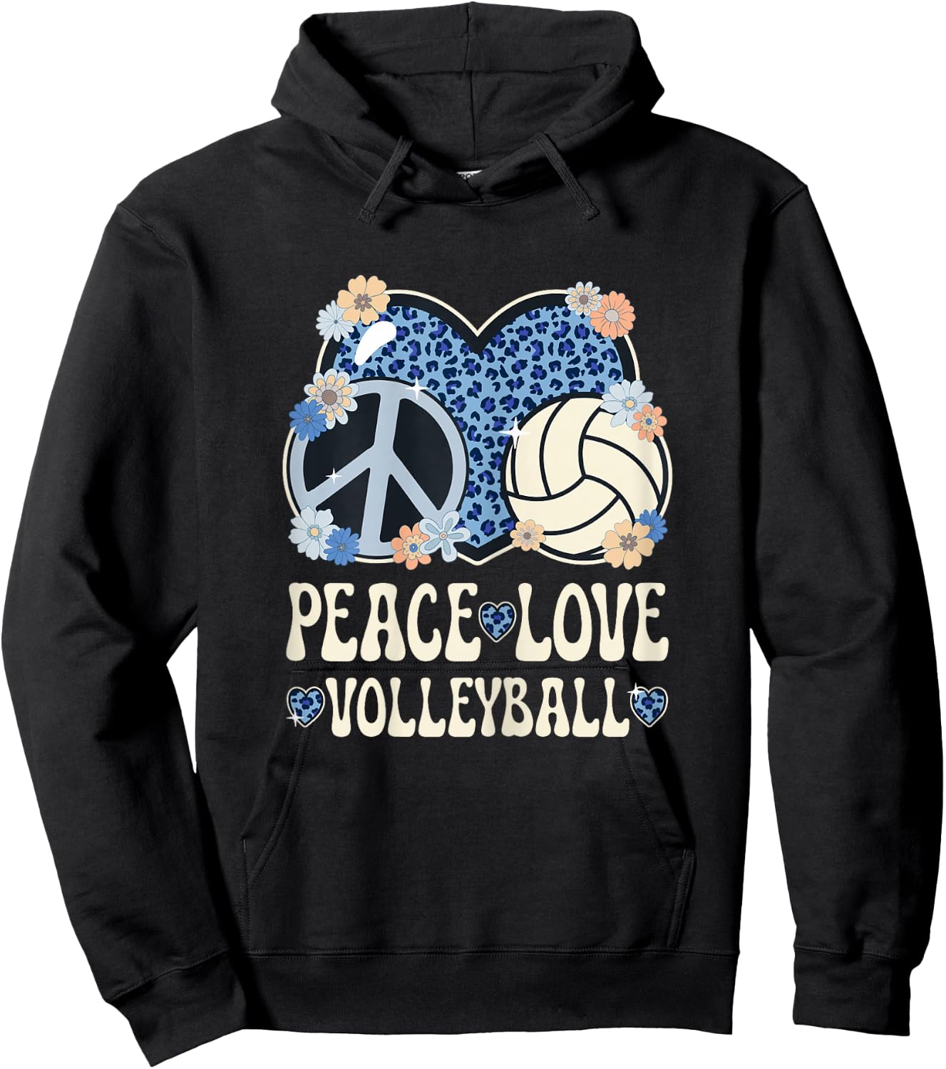 Peace Love Volleyball Lover Leopard Print Women Volleyball Hoodie - Hoodie | Black
