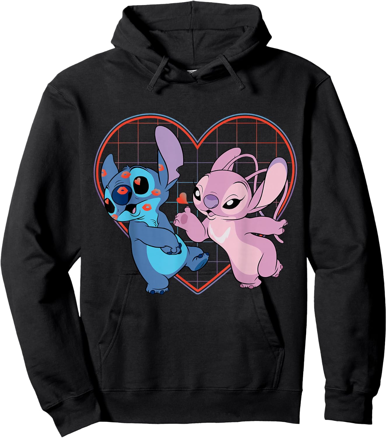 Disney Lilo and Stitch Angel Kisses Love , Black Hoodie - Hoodie | Black