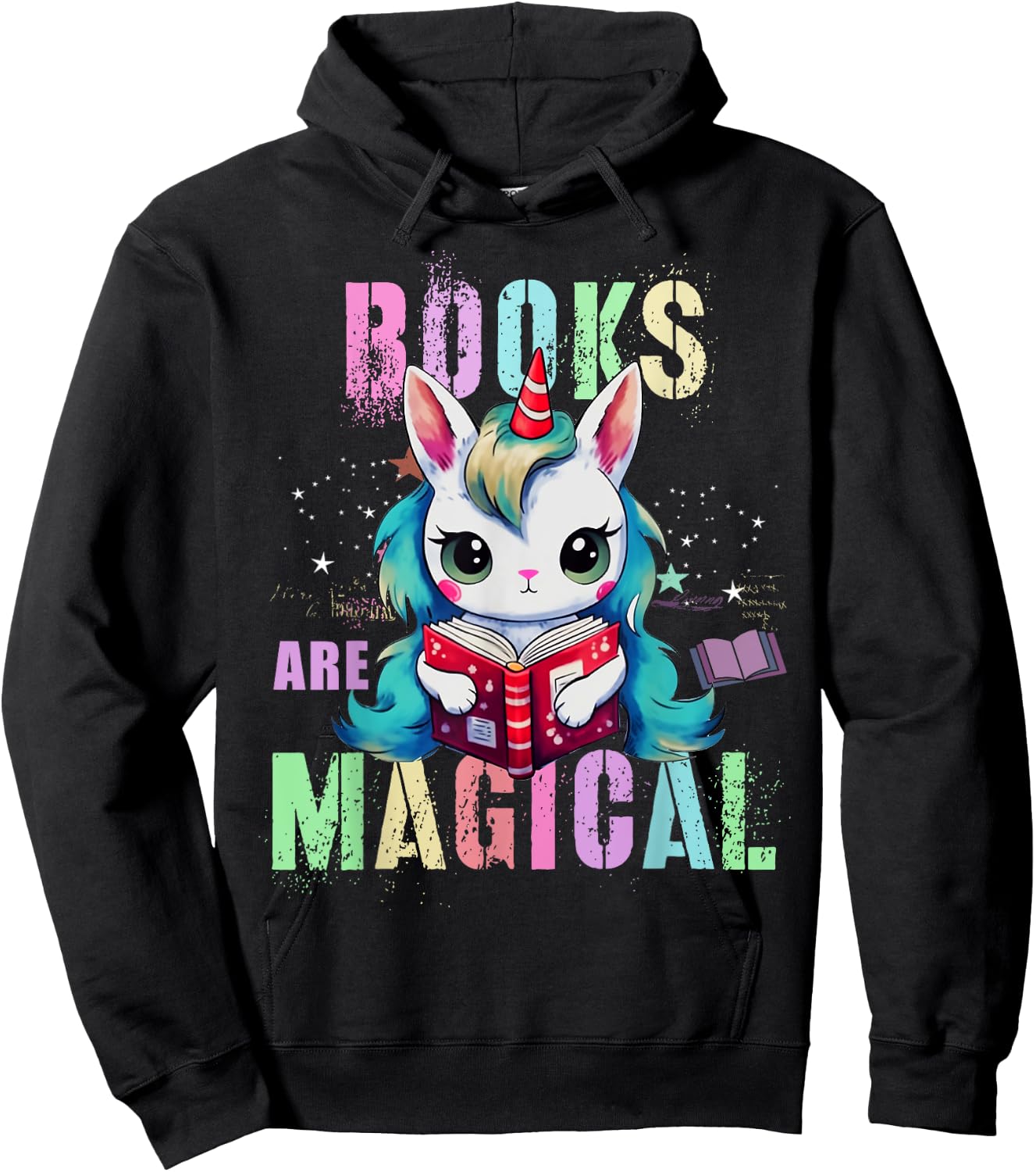 Cute BOOKS ARE MAGICAL Unicorn School Library Squad Reading Hoodie - Hoodie | Black