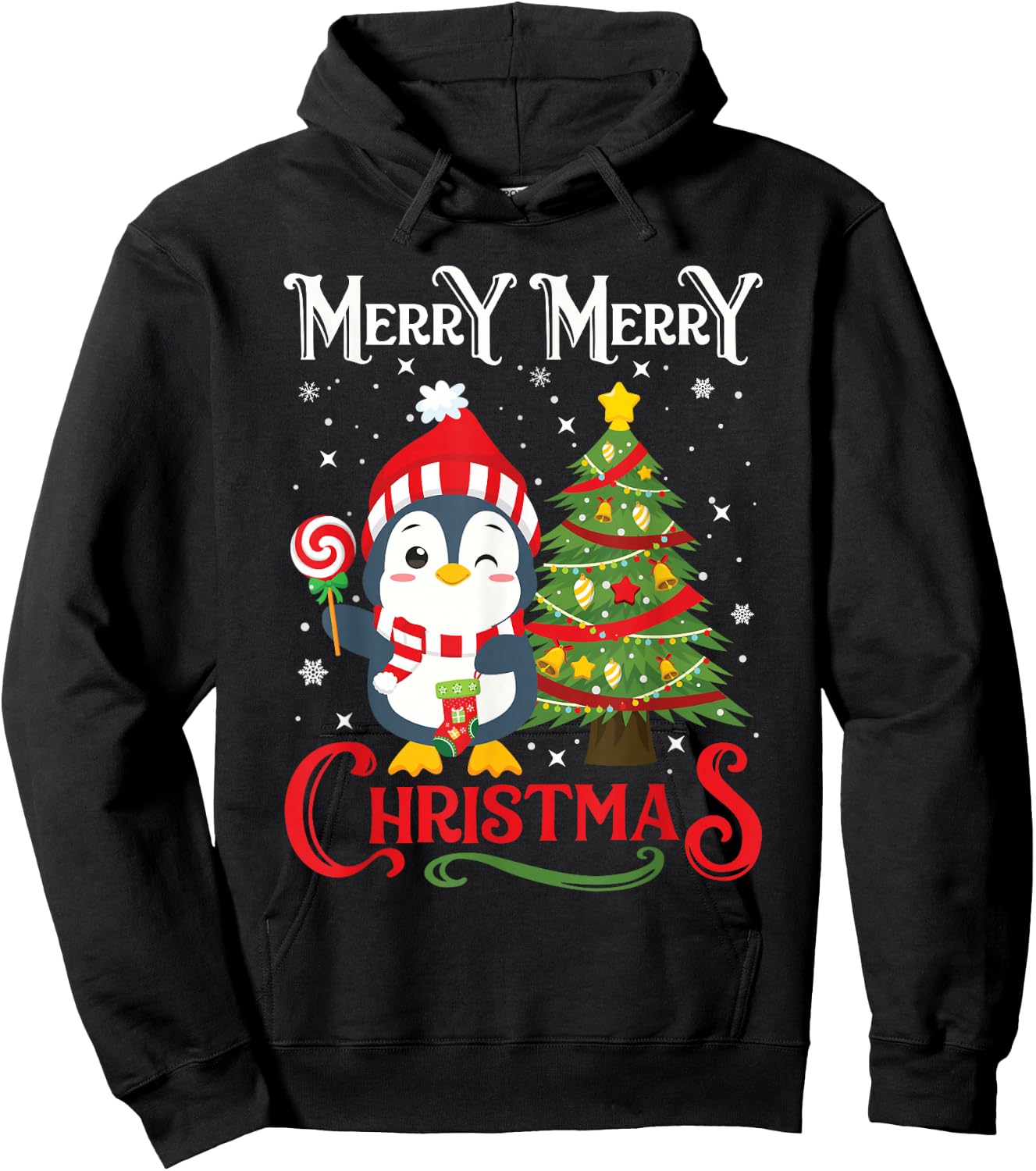 Boys Girls Men Women Christmas Pajamas Funny Penguin Hoodie - Hoodie | Black