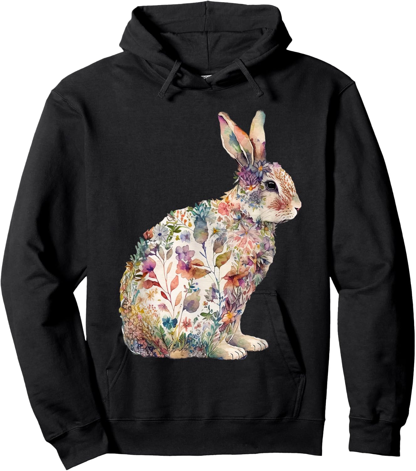 Bunny Floral Easter Day Wildflower Spring Rabbit Girls Women Hoodie - Hoodie | Black