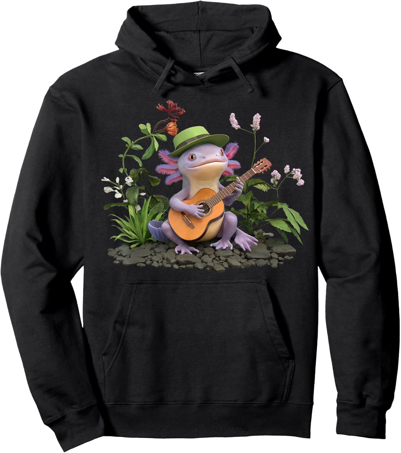 Axolotl Birthday Party Favors Playing Banjo Axolotl Party Hoodie - Hoodie | Black