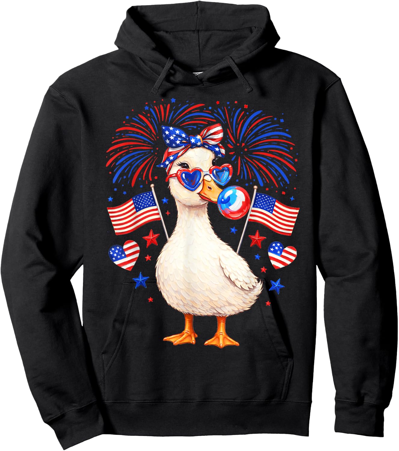 4th of July Goose Fireworks Patriotic Girl Women Kid Hoodie - Hoodie | Black