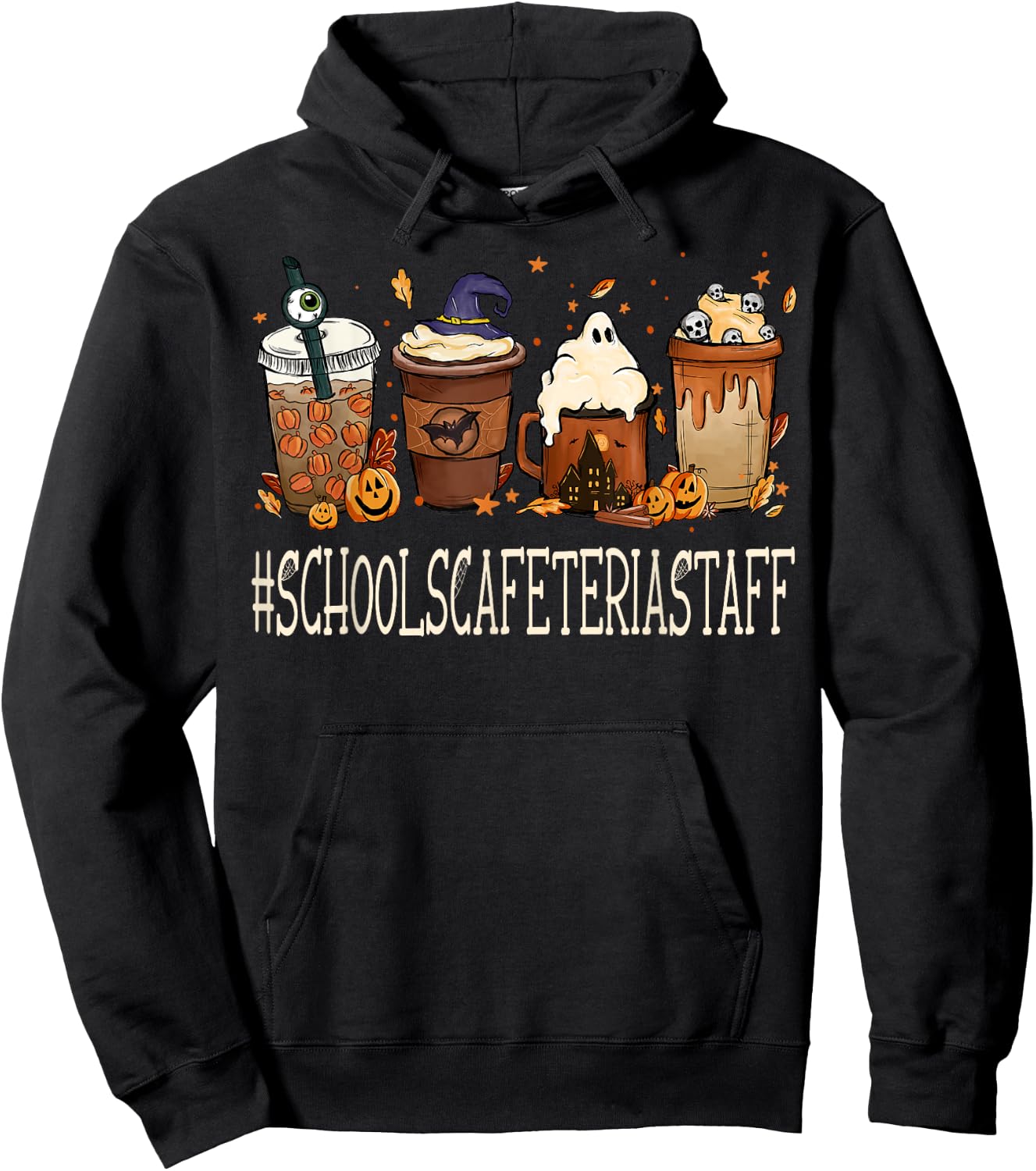 Schools Cafeteria Staff Horror Fall Coffee Halloween Pumpkin Hoodie - Hoodie | Black