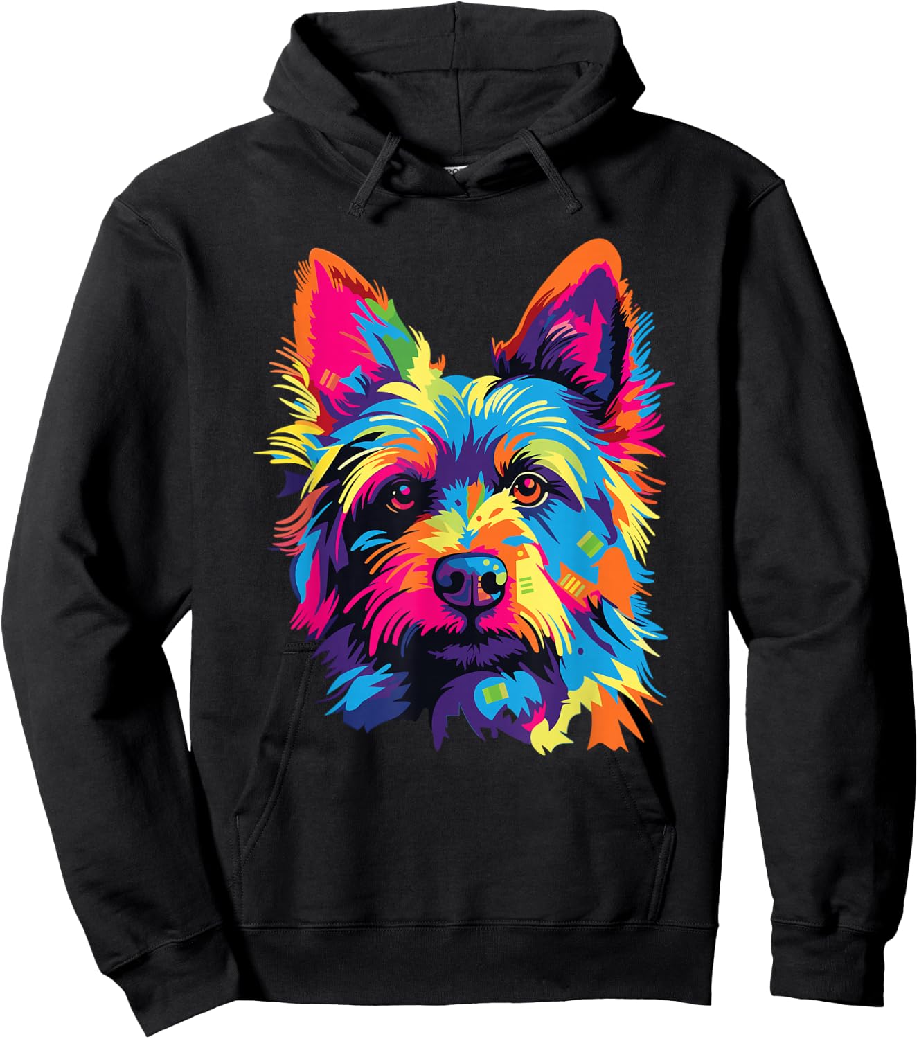 Watercolor Colorful Australian Terrier Dog Hoodie - Hoodie | Black