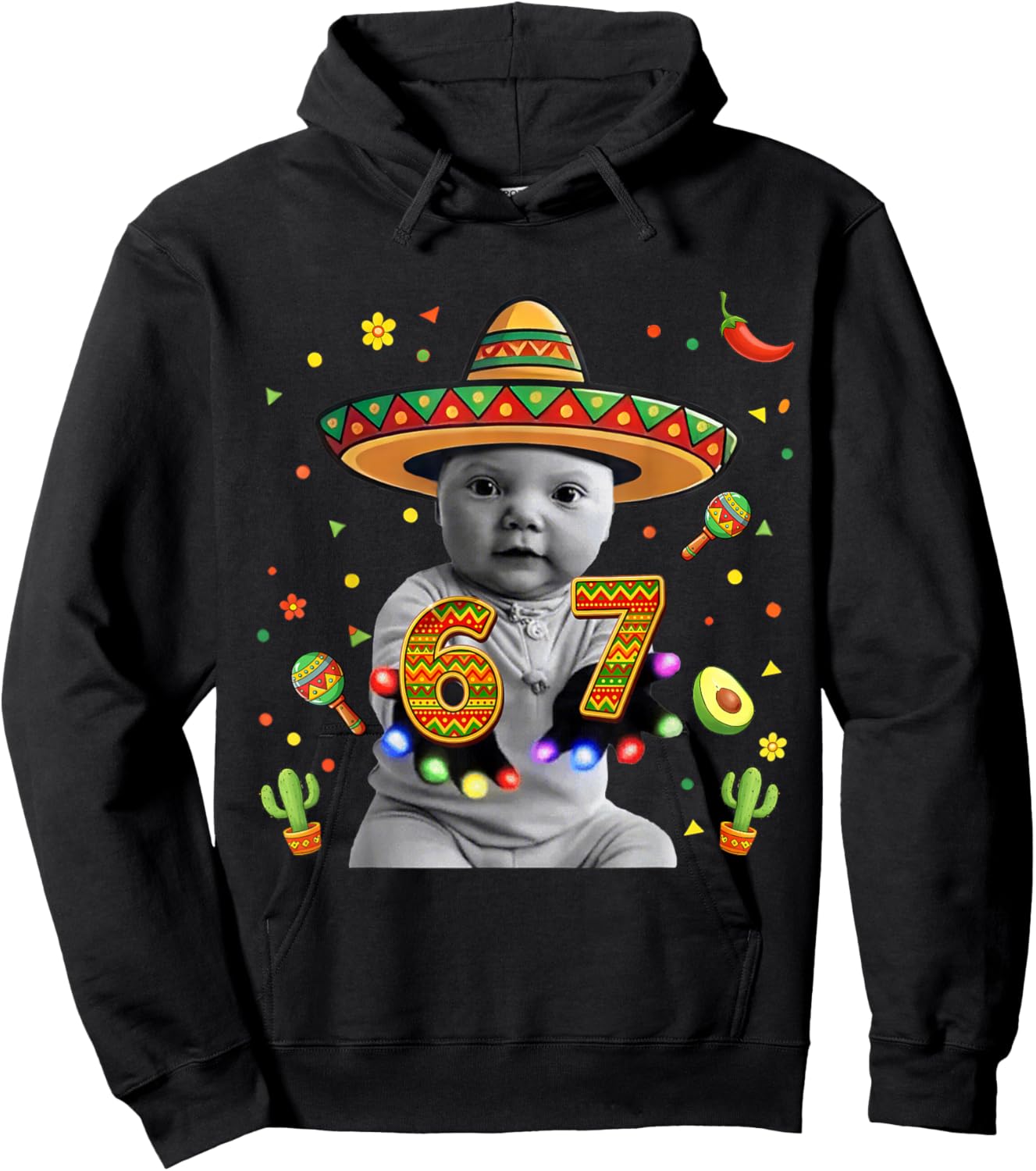 Ai Baby 67 Six Seven Hand Gloving Niche Cinco De Mayo Meme Hoodie - Hoodie | Black