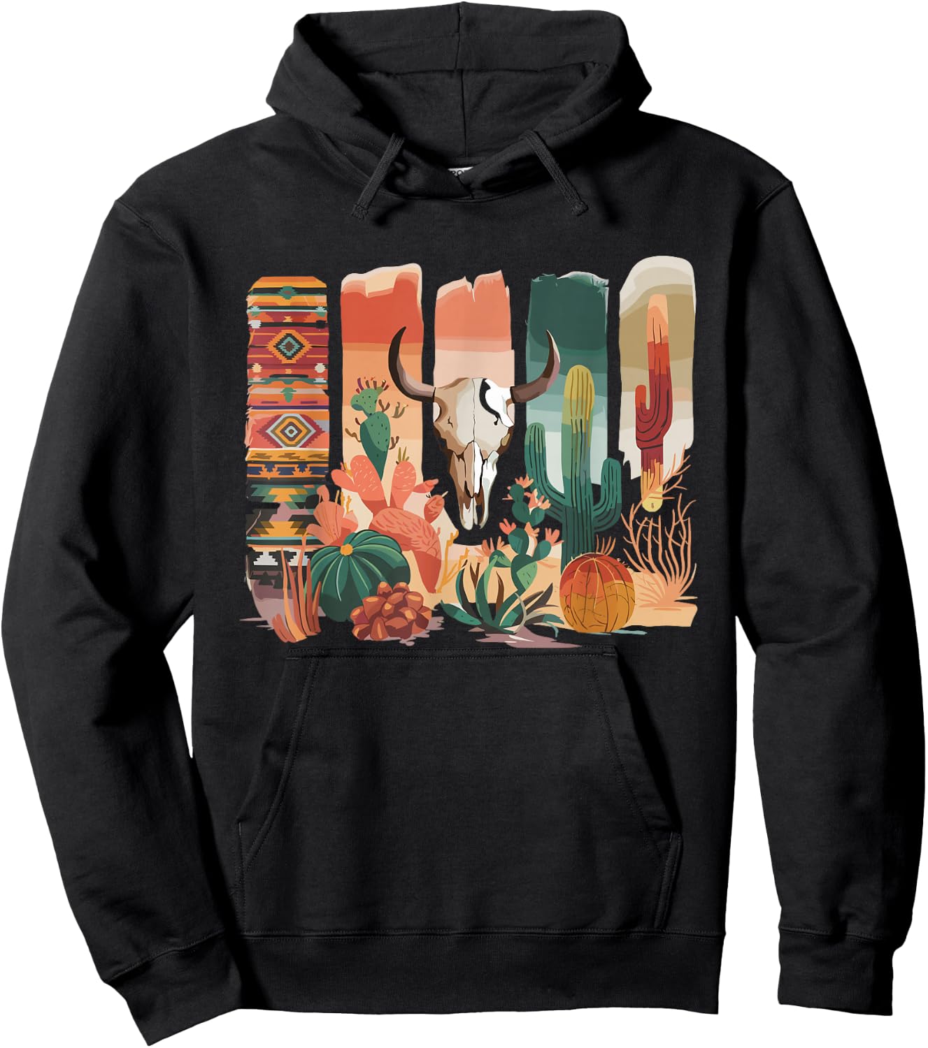 Boho Cow Skull Bohemian Floral Cow Skull Hoodie - Hoodie | Black
