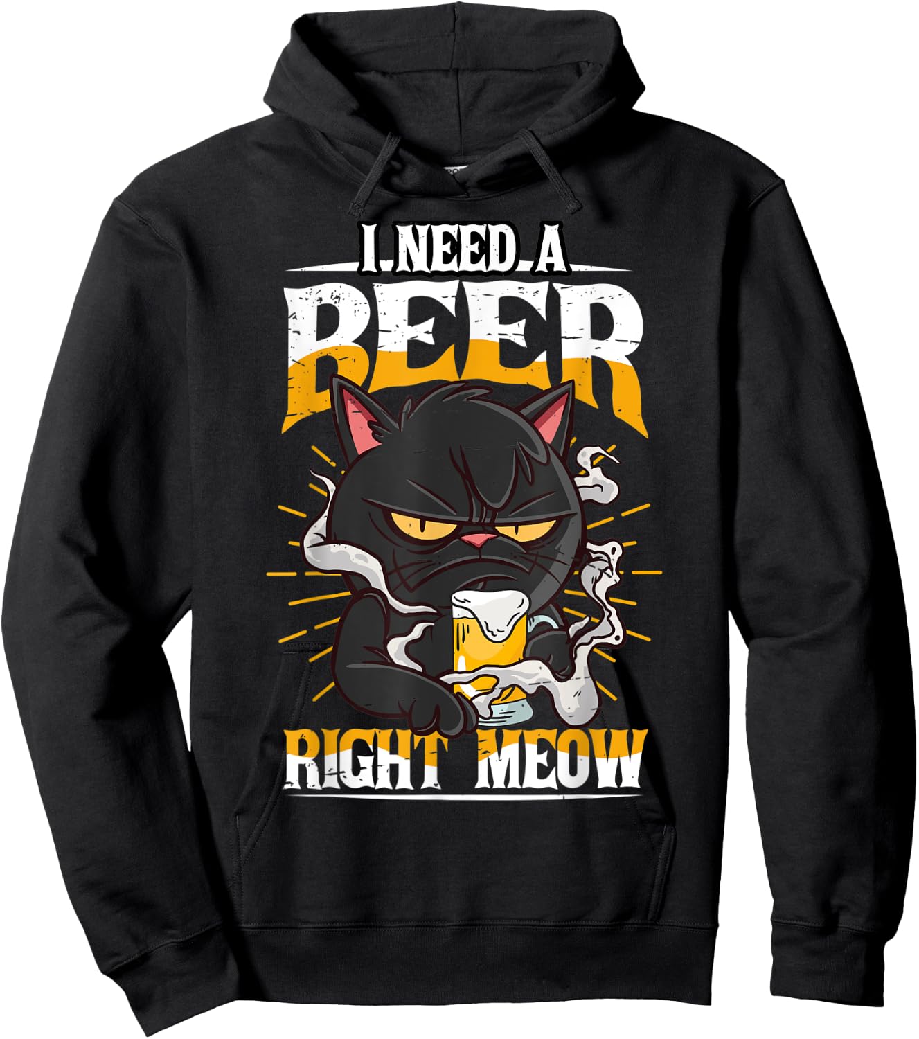 I need a Beer right meow Cat and Beer lover Funny Pun Hoodie - Hoodie | Black