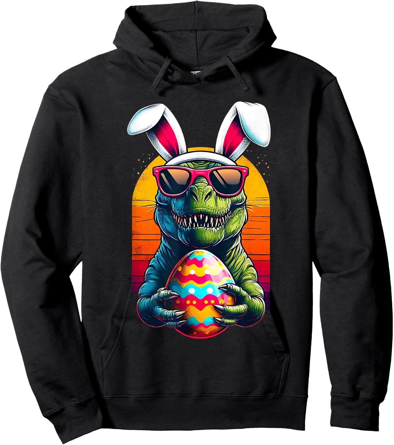 Happy Eastrawr TRex Easter Funny Dinosaur Bunny Egg Hunt Boy Hoodie - Hoodie | Black