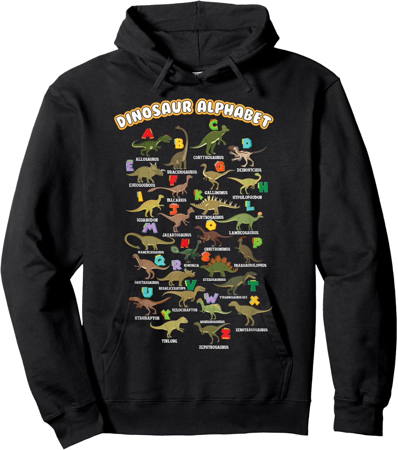 Cute Educational Types Dinosaurs Alphabet A-Z ABC Dino kids Hoodie - Hoodie | Black