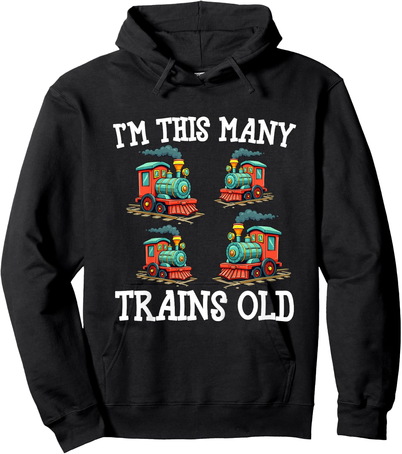Kids 4 Year Old Boy Trains Birthday 4th Birthday Locomotive Train Hoodie - Hoodie | Black