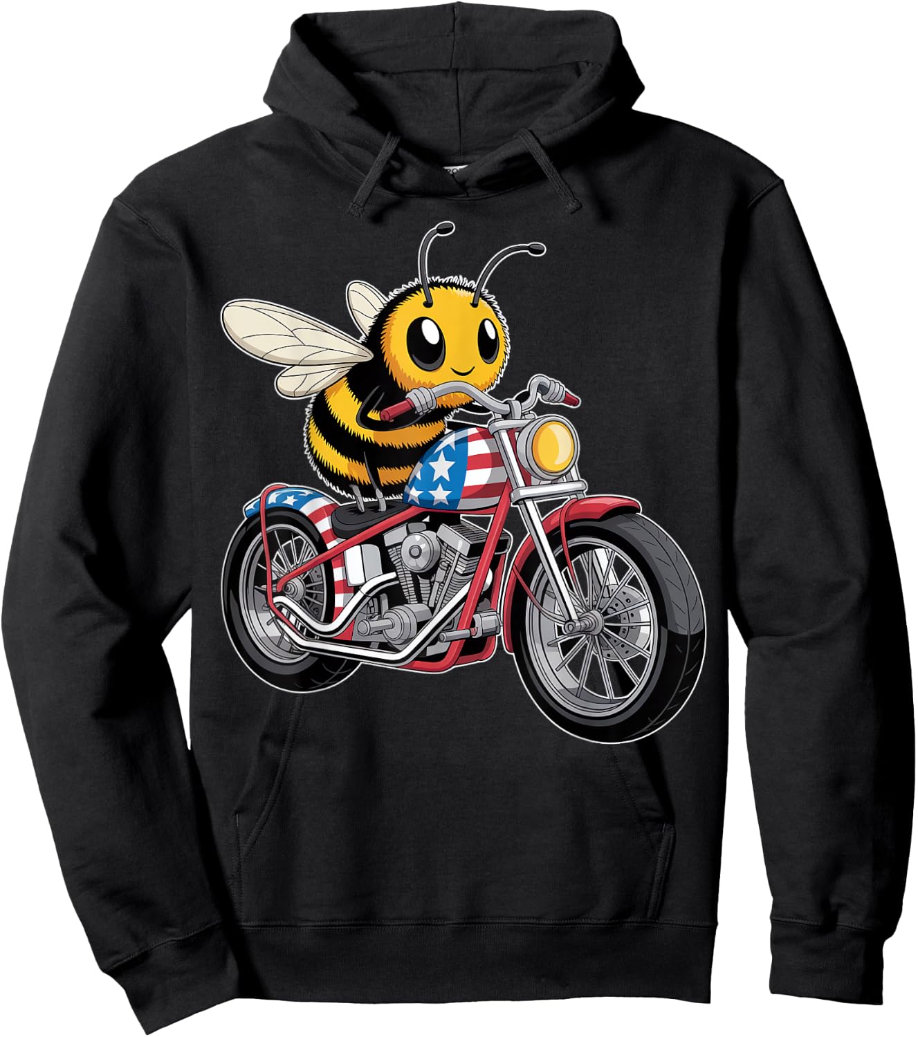 Patriotic Bee Motorcycle Rider Hoodie - Hoodie | Black