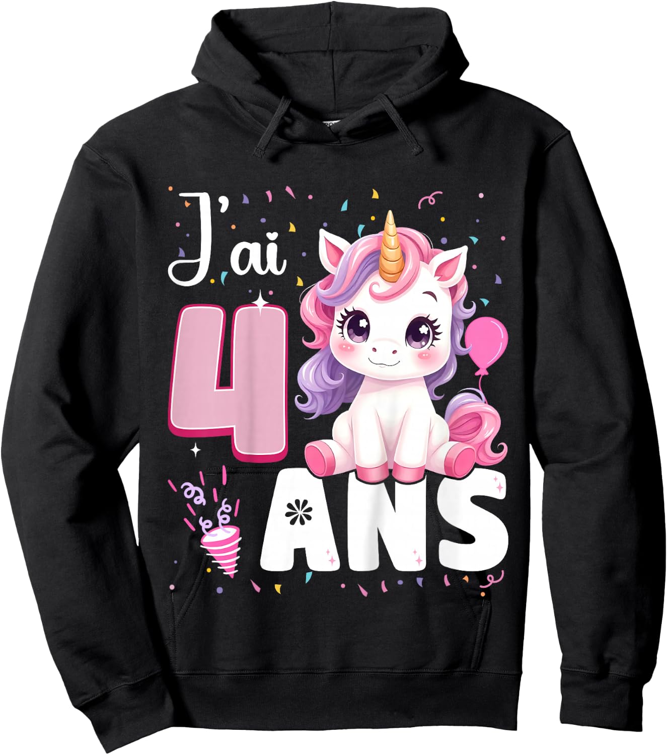 Child Girl 4 Years Unicorn Girl Birthday 4 Years I Ai 4 Years , Black, 2 Hoodie - Hoodie | Black