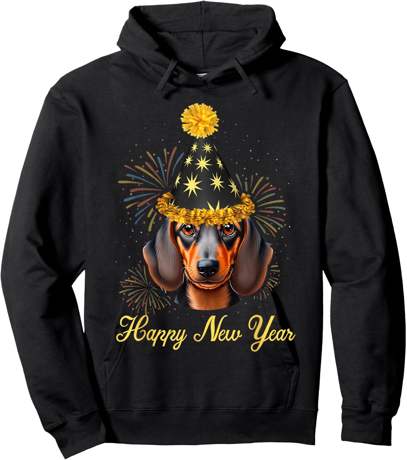Dog Lover NYE Party Fireworks Kids Men Women Dachshund Dog Happy New Year 2025 New Year's Eve Party Hoodie - Hoodie | Black