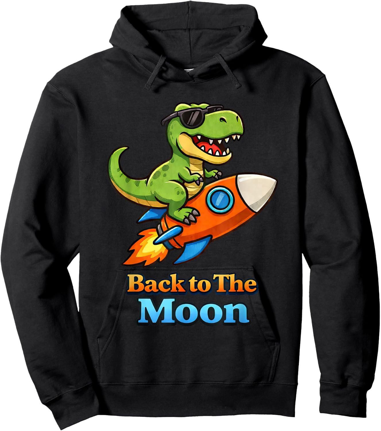 Funny T Rex Rocket Back to the Moon Dinosaur Lover Kids Boys Hoodie - Hoodie | Black