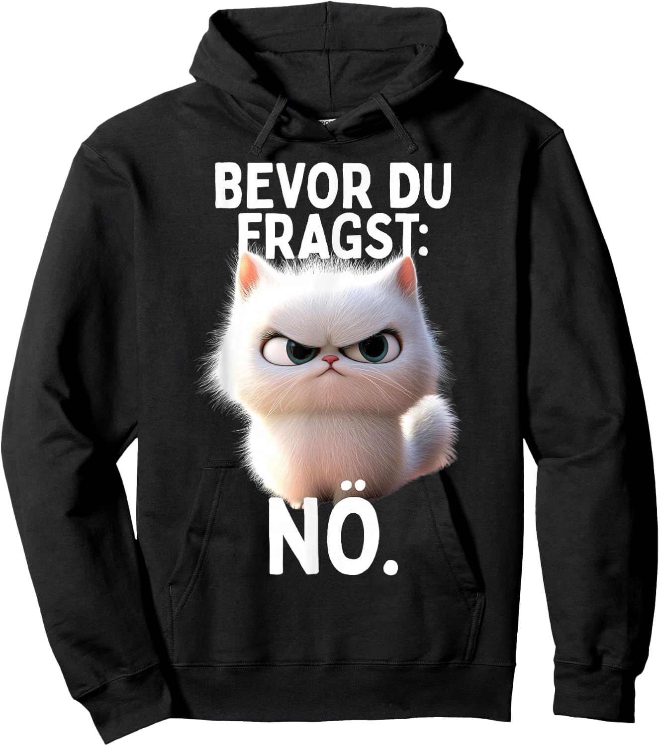 with German Text "Bevor Du Fragst Nö" Cat Morgenmuffel No Office Cat Hoodie - Hoodie | Black