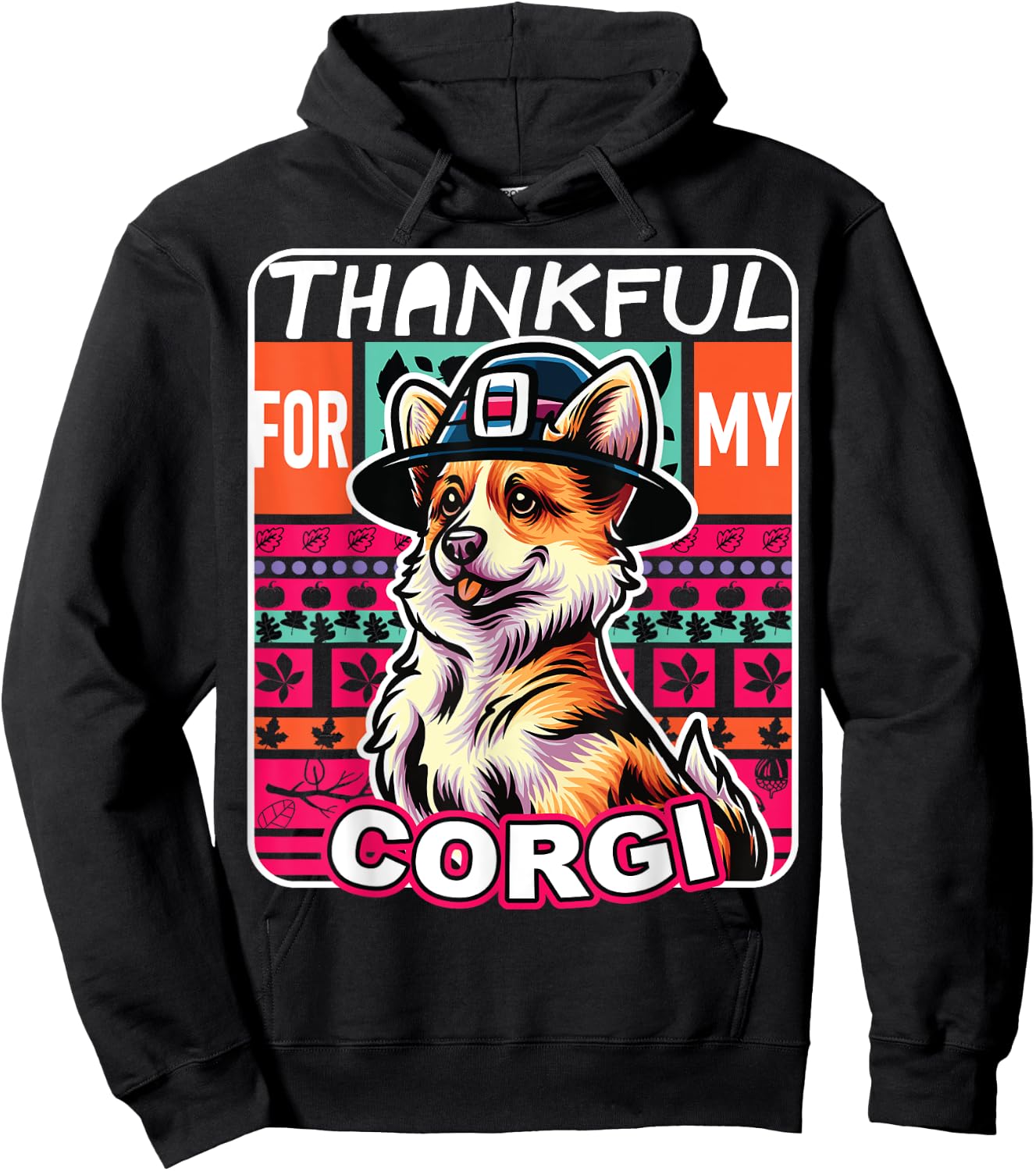 Corgi Dog Scarf Pilgrim Happy Thanksgiving Hoodie - Hoodie | Black