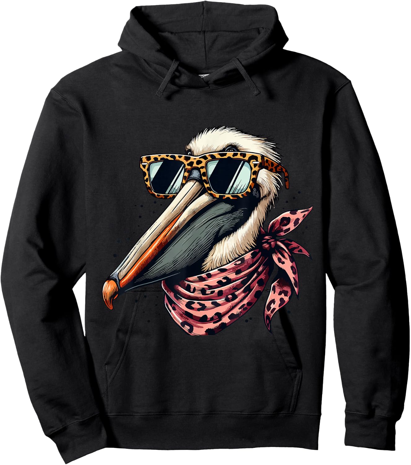 Pelican Wearing Leopard Scarf Animal Wearing Sunglasses Hoodie - Hoodie | Black