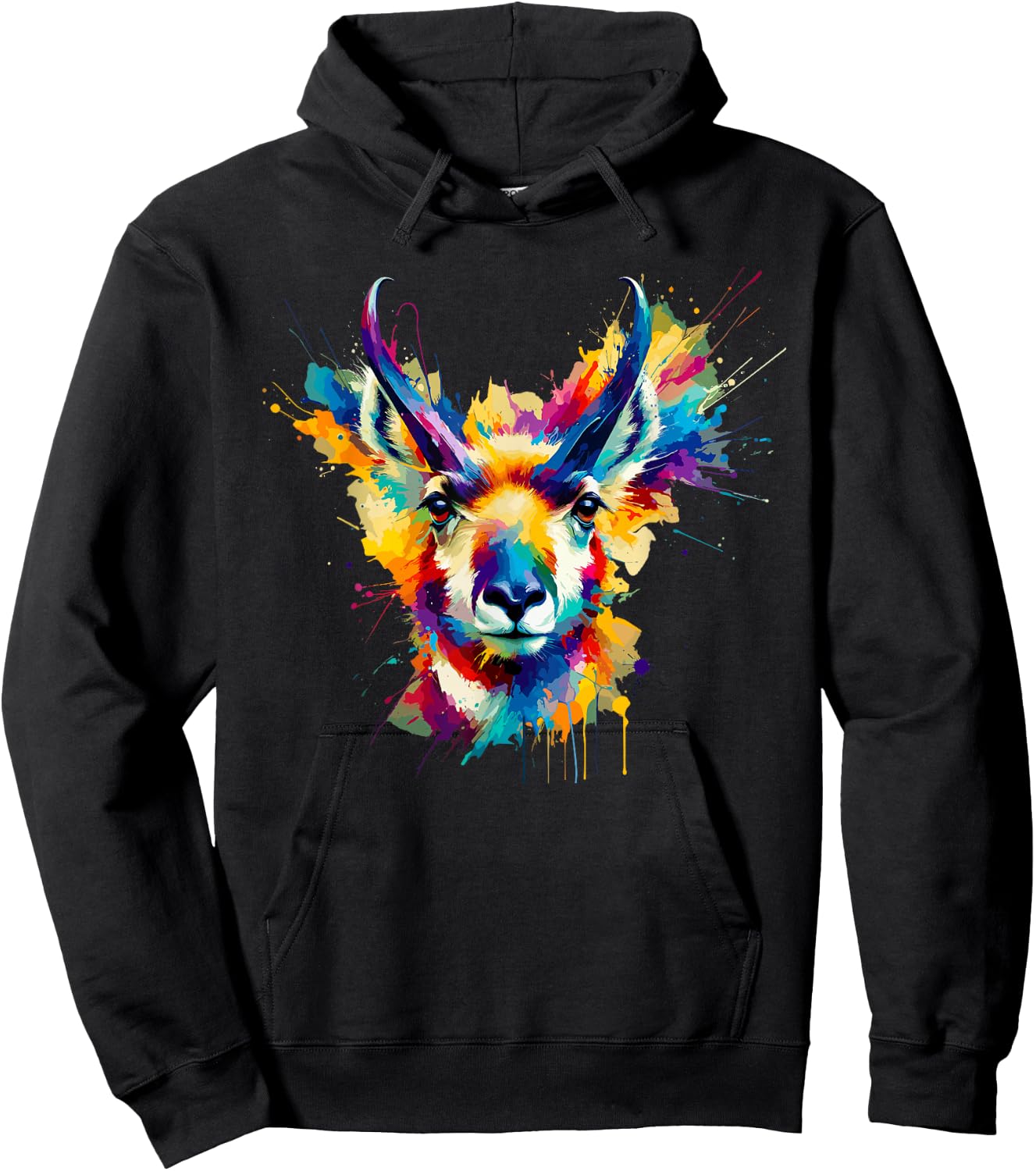 Colorful Splash Art Pronghorn American Antelope Pronghorns Hoodie - Hoodie | Black