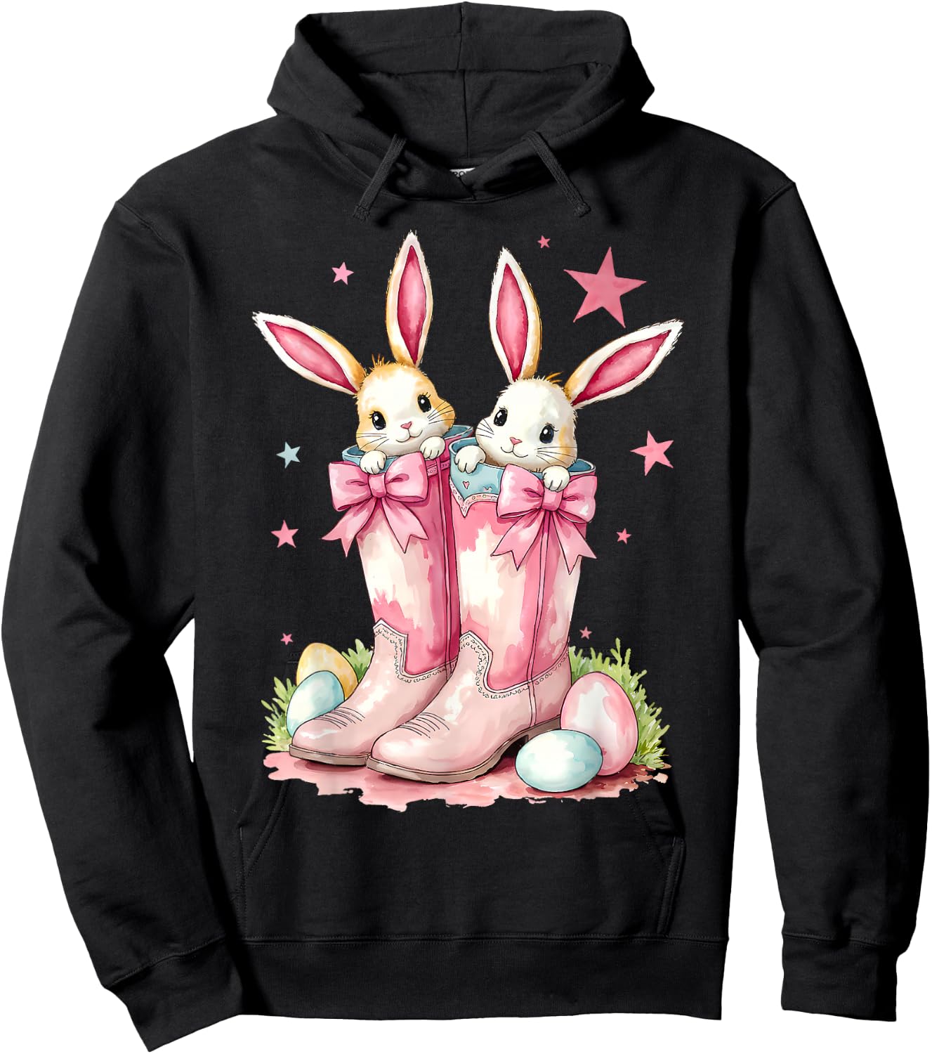 Howdy Easter Western Easter Bunny Cowboy Boots Hoodie - Hoodie | Black