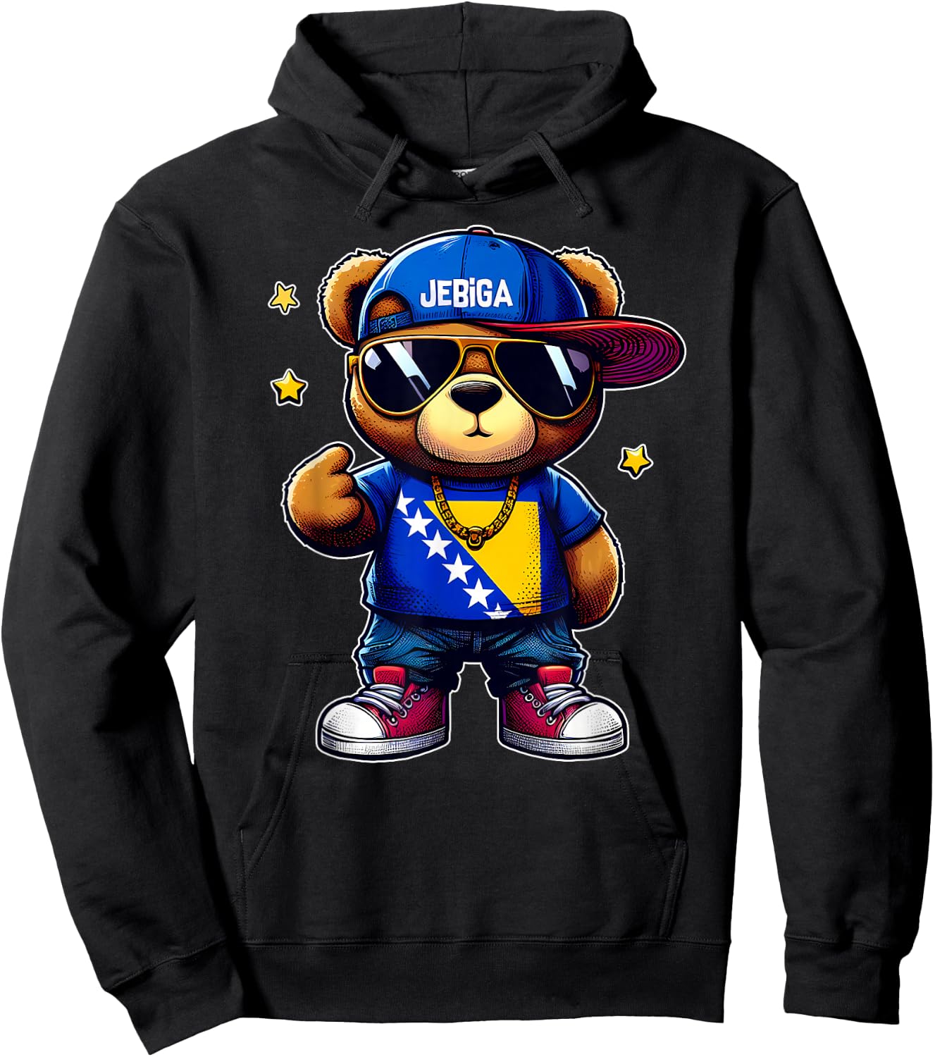 JEBIGA Niedlicher Teddybär mit bosnischer Flagge lustiges Hoodie - Hoodie | Black