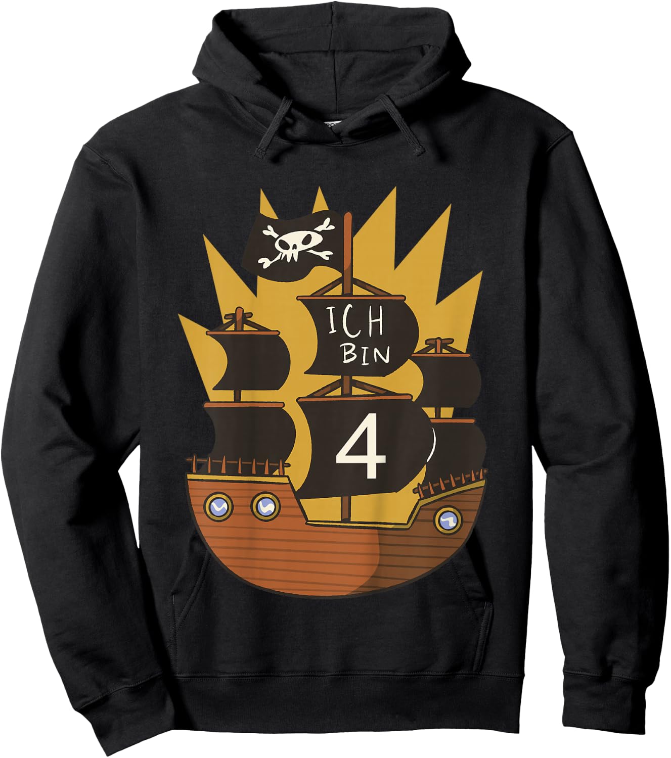 Ich bin 4 Jahre Junge 4. Geburtstag Pirat Piratenschiff Hoodie - Hoodie | Black