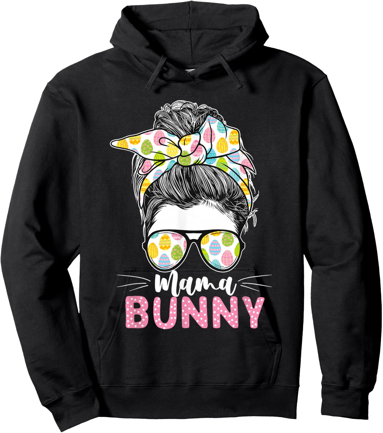 Mama Bunny - Leopard Sunglasses Easter Sunday Bunny Hoodie - Hoodie | Black
