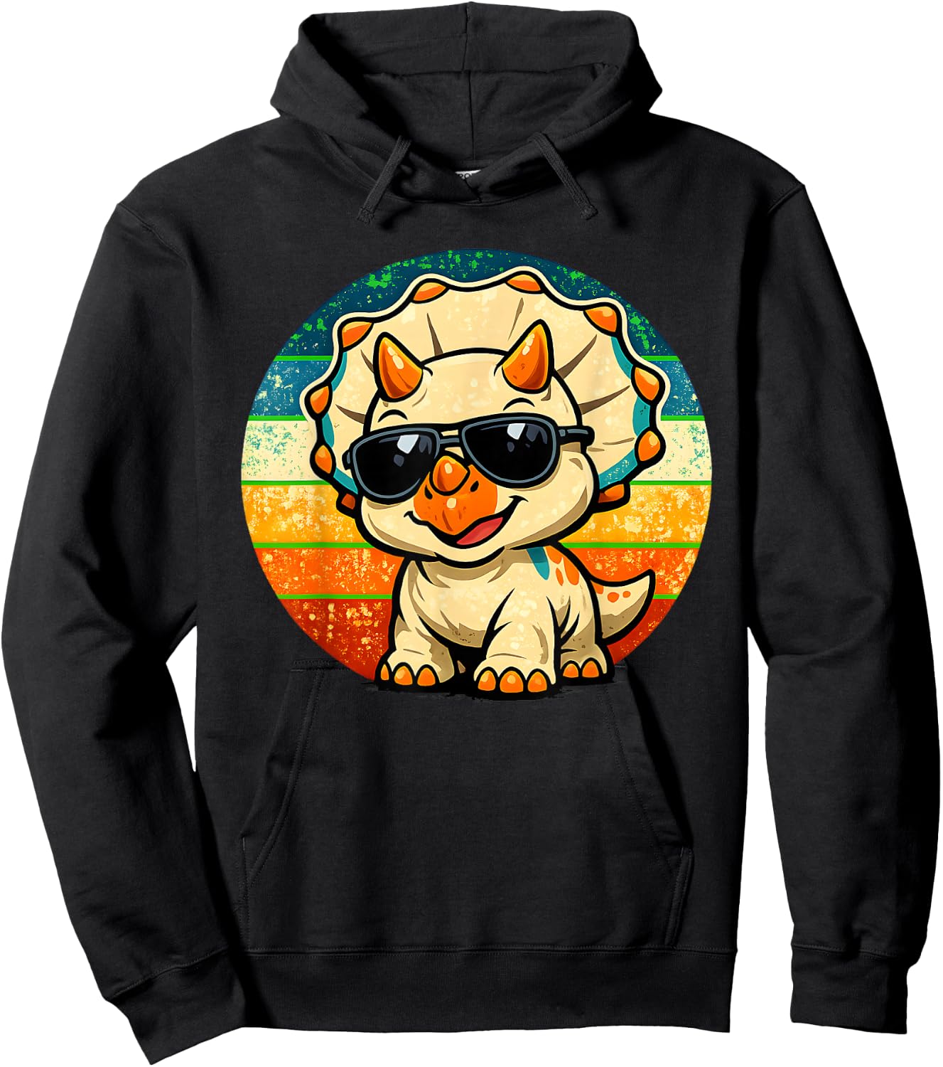 Cute Baby Triceratops Sunglasses Retro Funny Dinosaur Kids Hoodie - Hoodie | Black