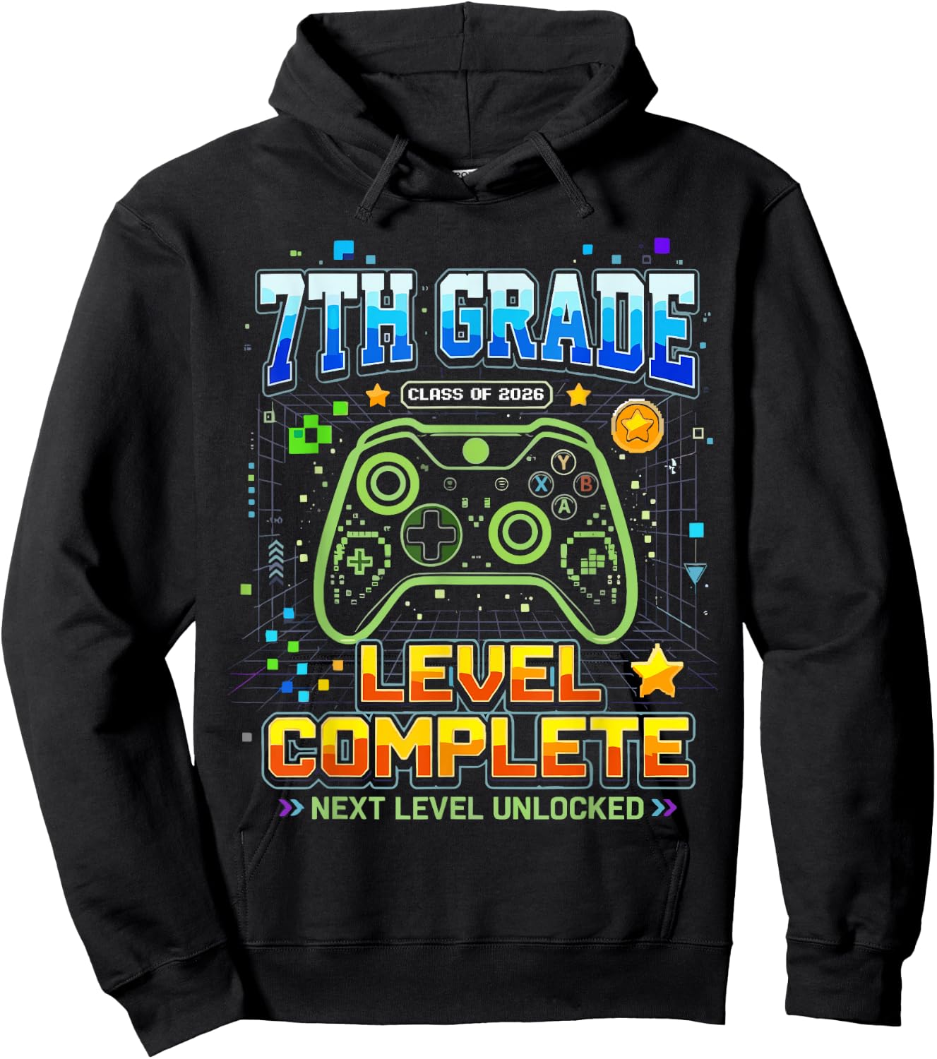 Gaming Graduation Shirt, 7th Grade Level Complete Hoodie - Hoodie | Black