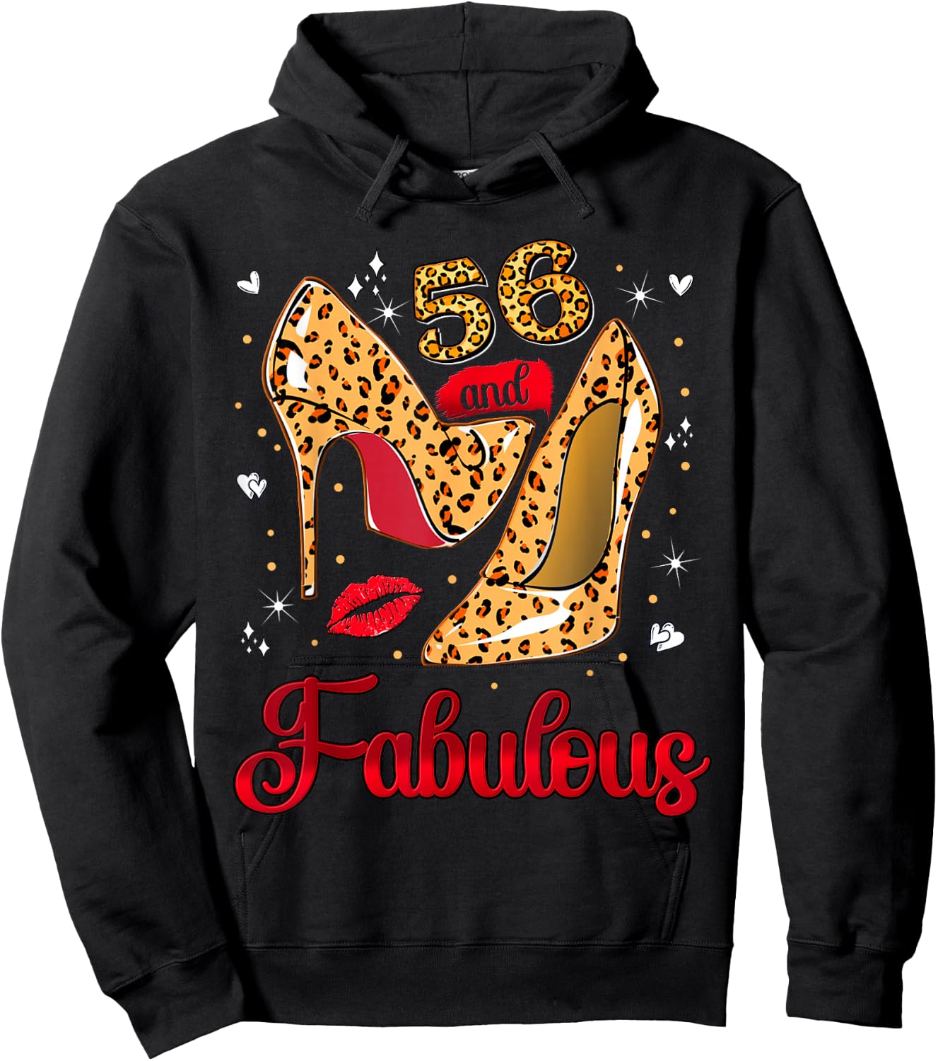 56 and Fabulous Leopard Heels Stepping Into my 56th Birthday Hoodie - Hoodie | Black