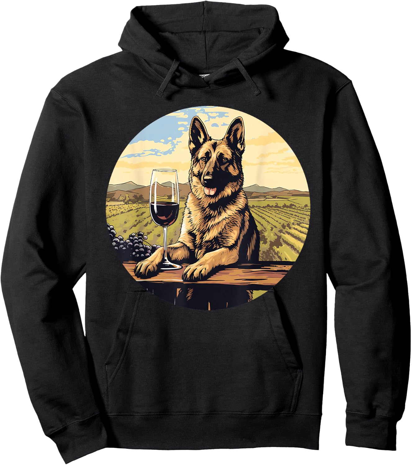 German Shepherd Wine Funny Dog Vineyard Hoodie - Hoodie | Black