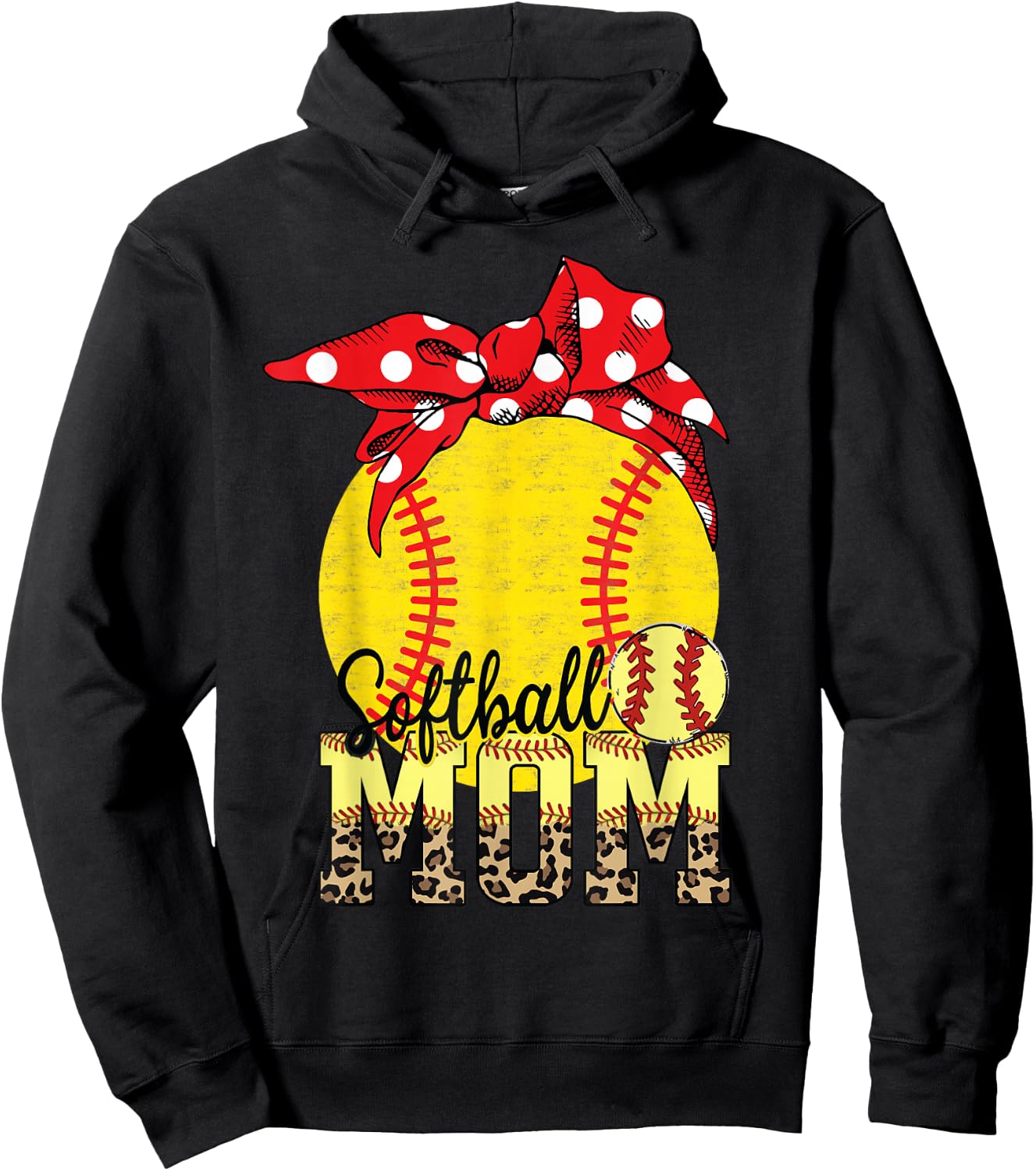 Softball Mom Messy Bun Leopard Softball Mothers Day Hoodie - Hoodie | Black