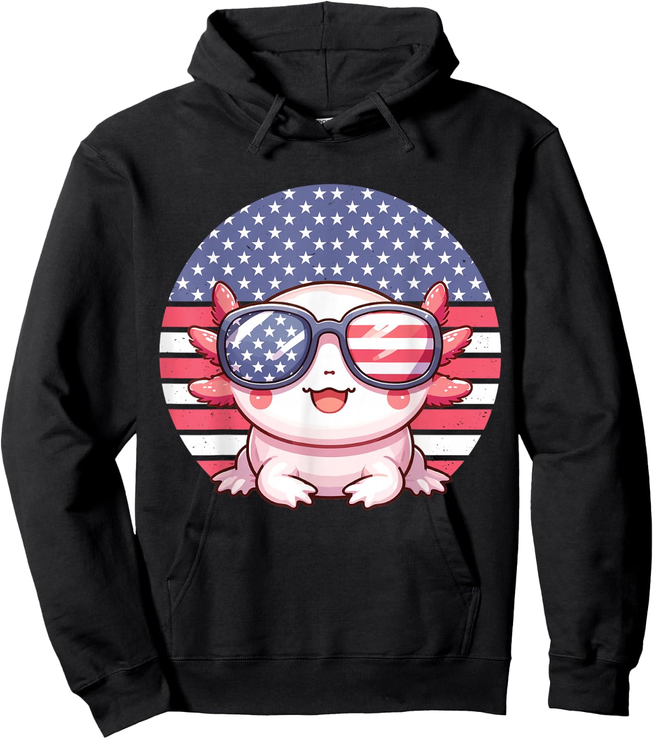 Funny Axolotl American Flag 4th of July Axolotl Girls Kids Hoodie - Hoodie | Black