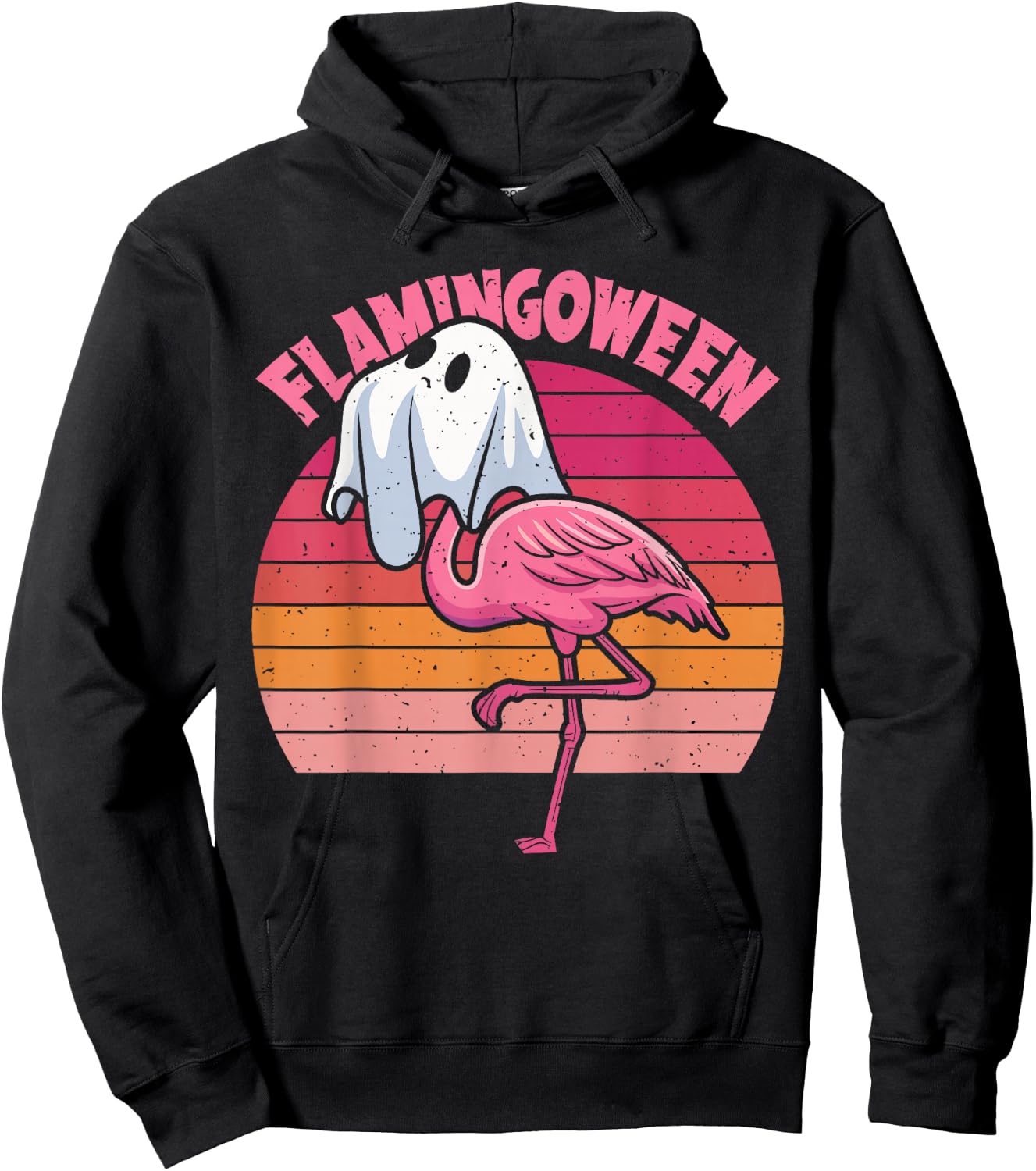 Happy Flamingoween Pink Flamingo Halloween Skeleton Spooky Hoodie - Hoodie | Black