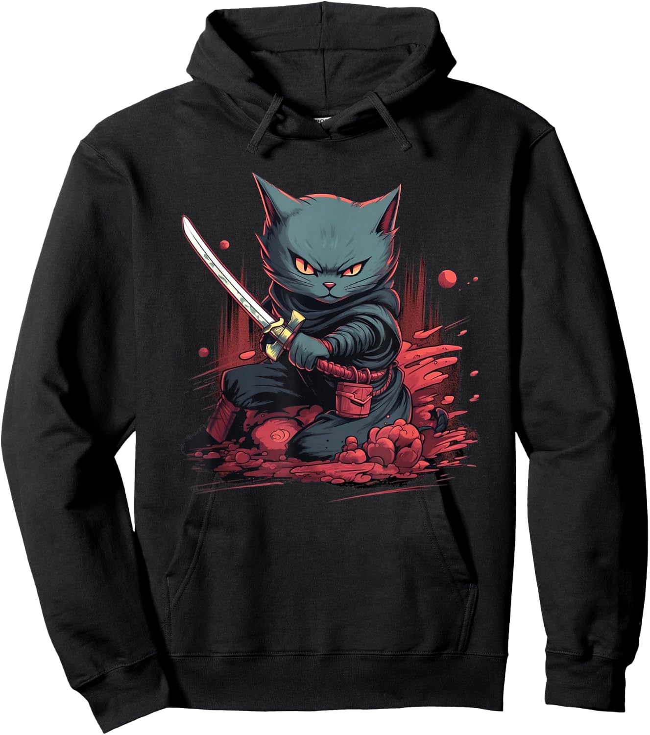 Vintage Japanese Samurai Ninja Cat Tattoo Kawaii Hoodie - Hoodie | Black