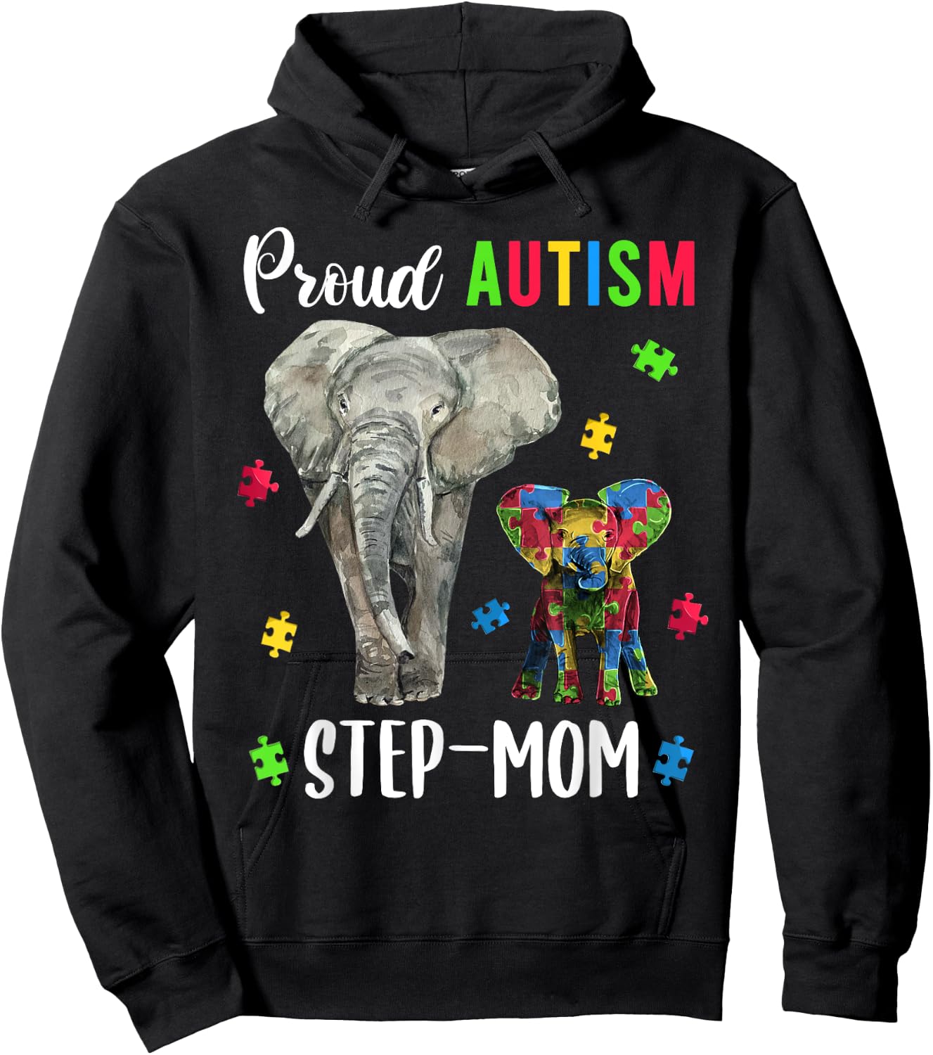 Proud Autism Step-mom Shirt, Fun Autism Awareness Bonus Mom Hoodie - Hoodie | Black