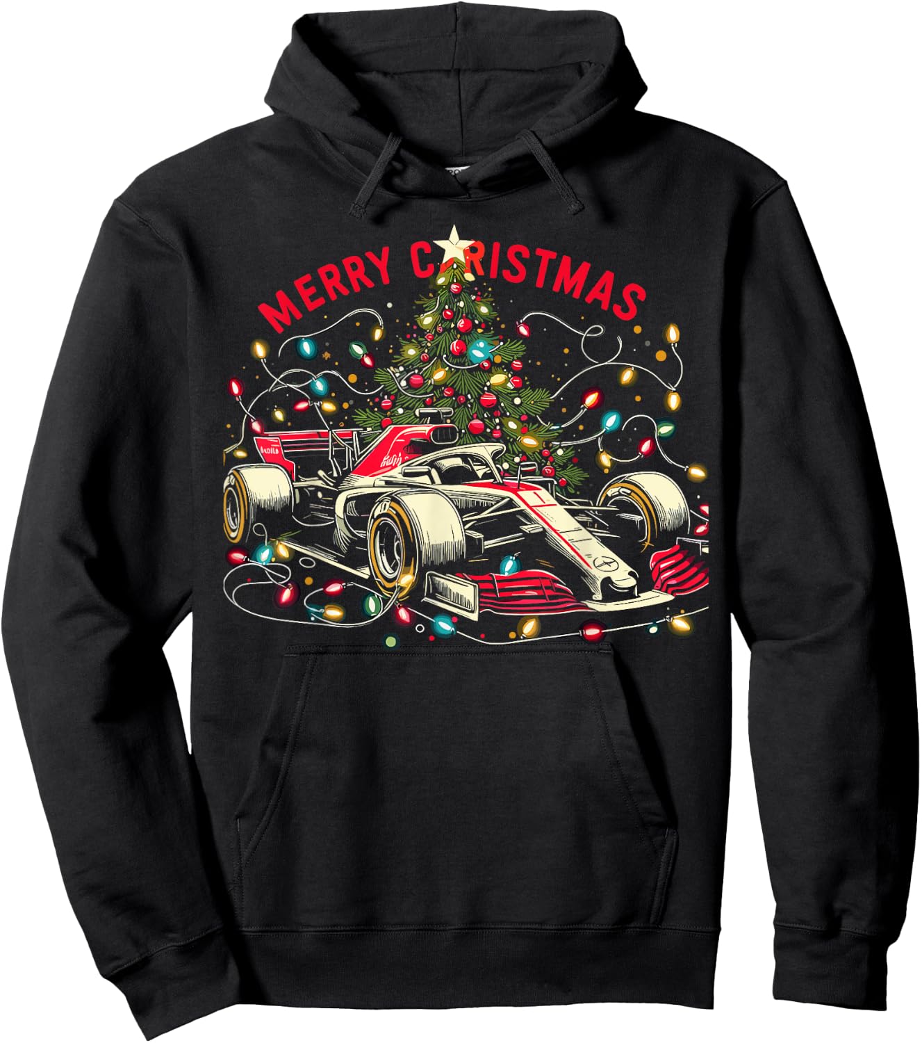 Car Race Christmas Pajamas - Santa Race Car Pjs Hoodie - Hoodie | Black