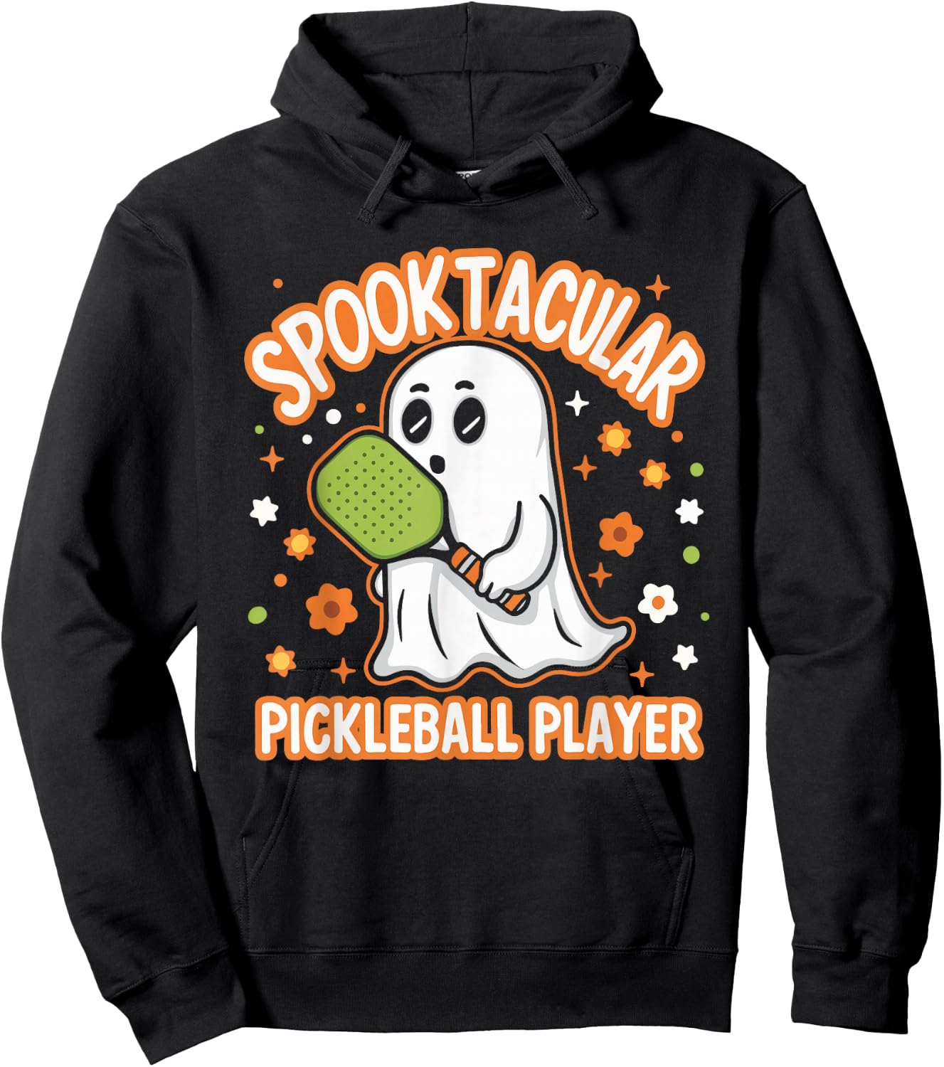 Spooktacular Pickleball Player Ghost Pumpkin Hoodie - Hoodie | Black