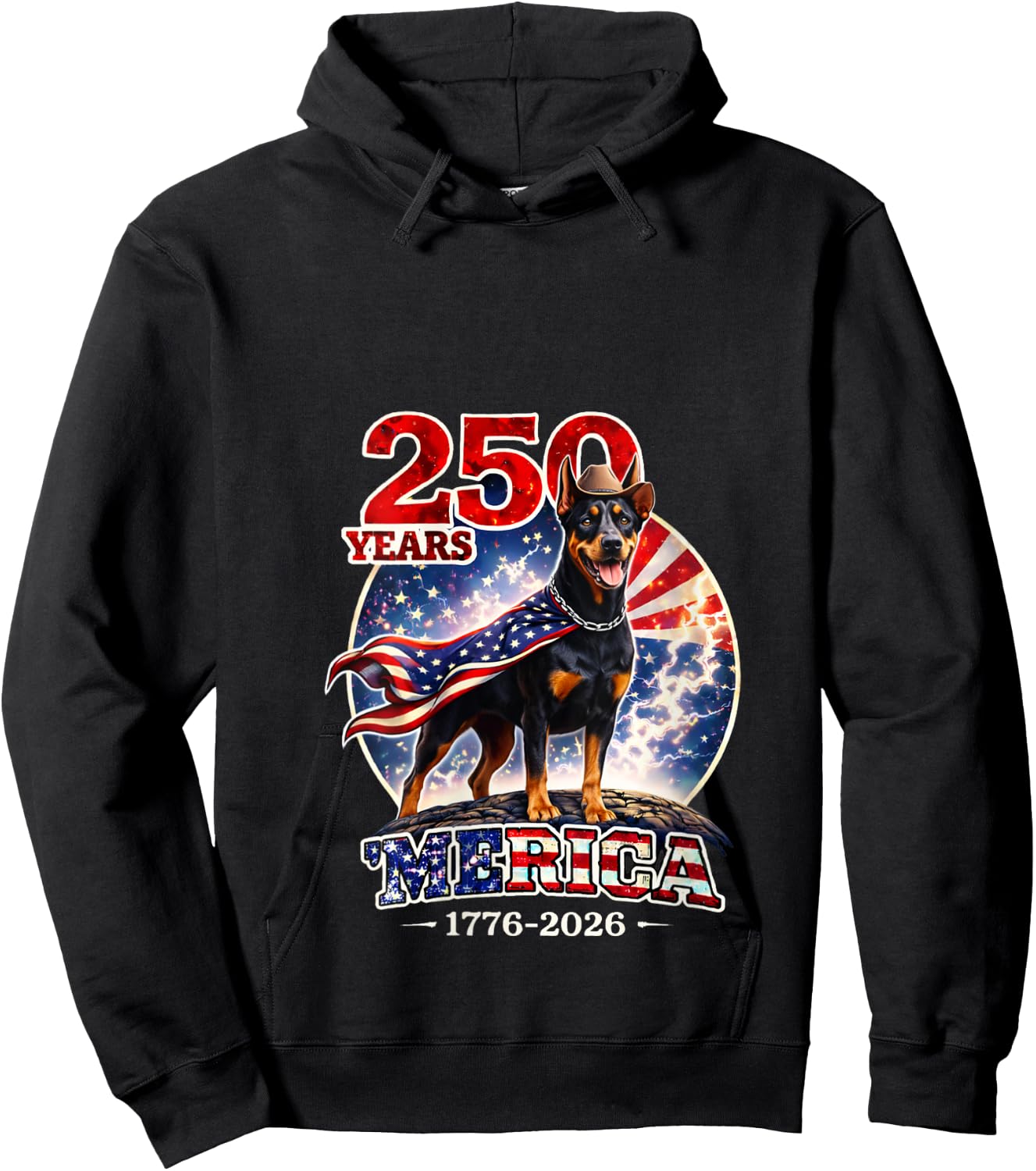 Women's 250 Years of Freedom Doberman Pinscher Dog 1776-2026 4th of V-Neck Hoodie - Hoodie | Black