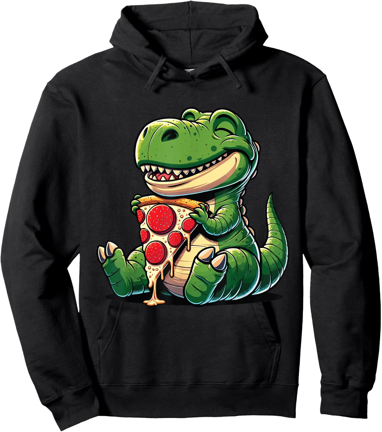 Funny Dinosaur Eating Pizza Graphic Boys Girls Women Kids Hoodie - Hoodie | Black