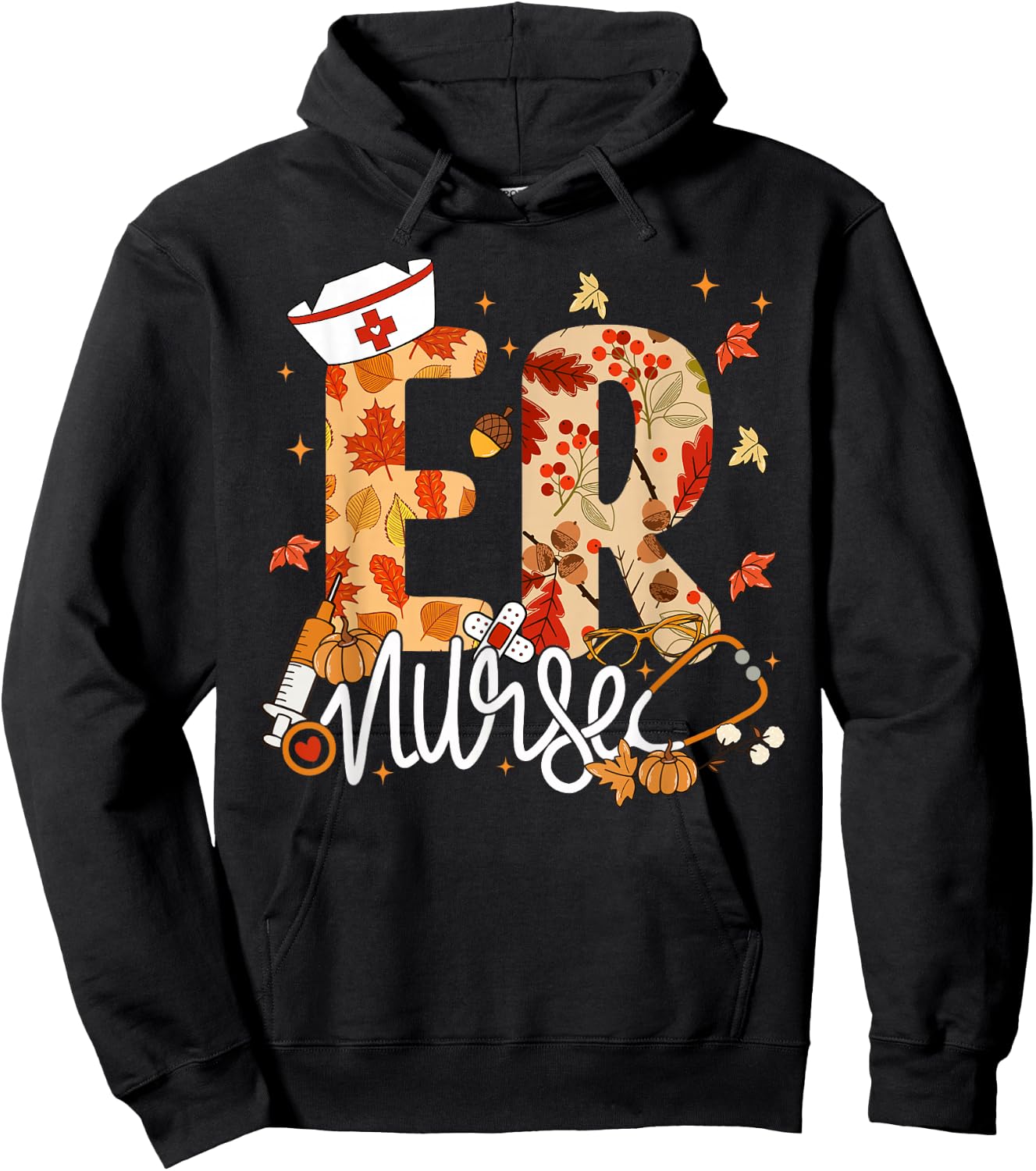 Stethoscope ER Nurse Fall Yall Autumn Leaves Thanksgiving Hoodie - Hoodie | Black
