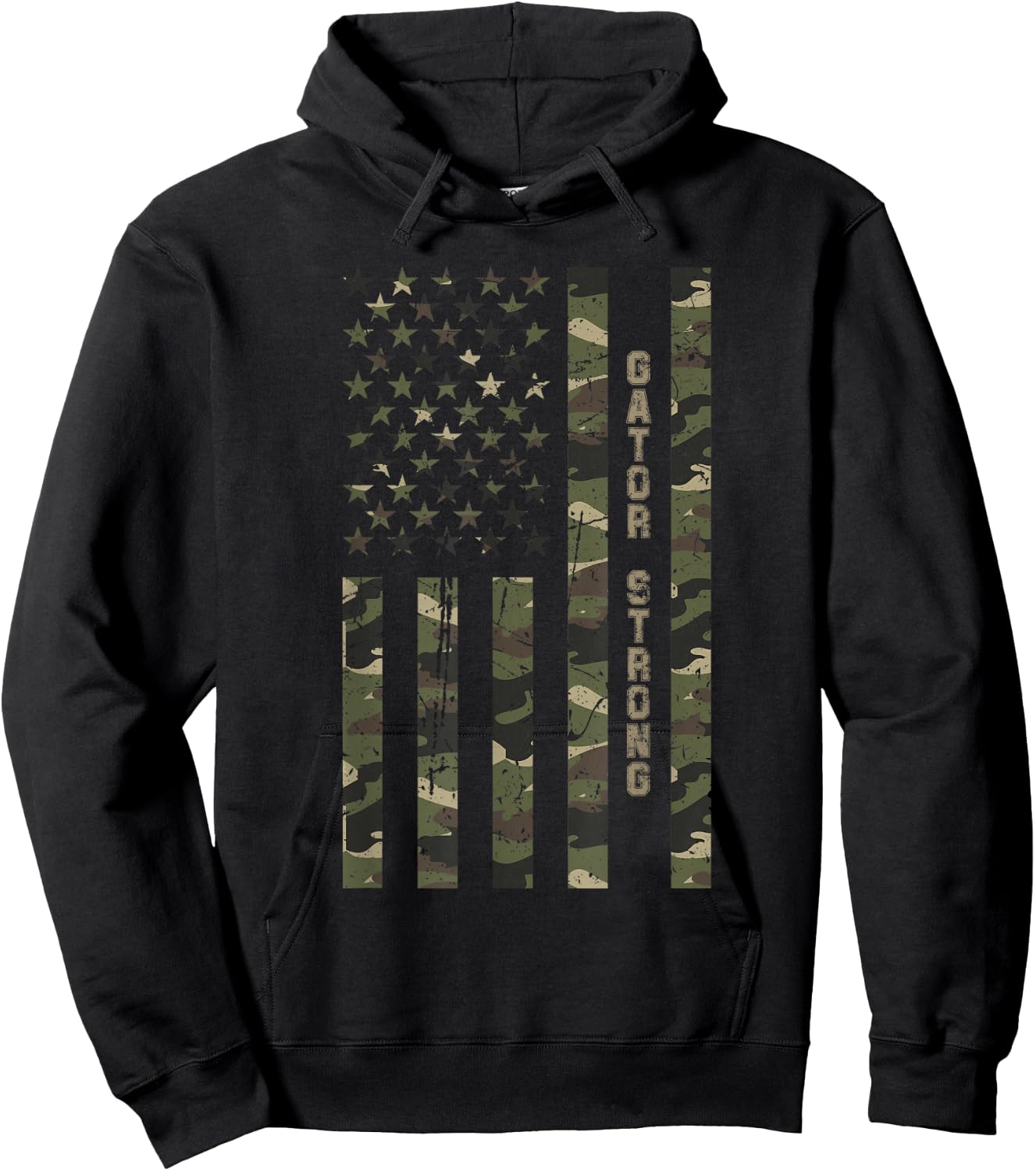 Gator Strong United States Distressed Camo w US Flag Hoodie - Hoodie | Black