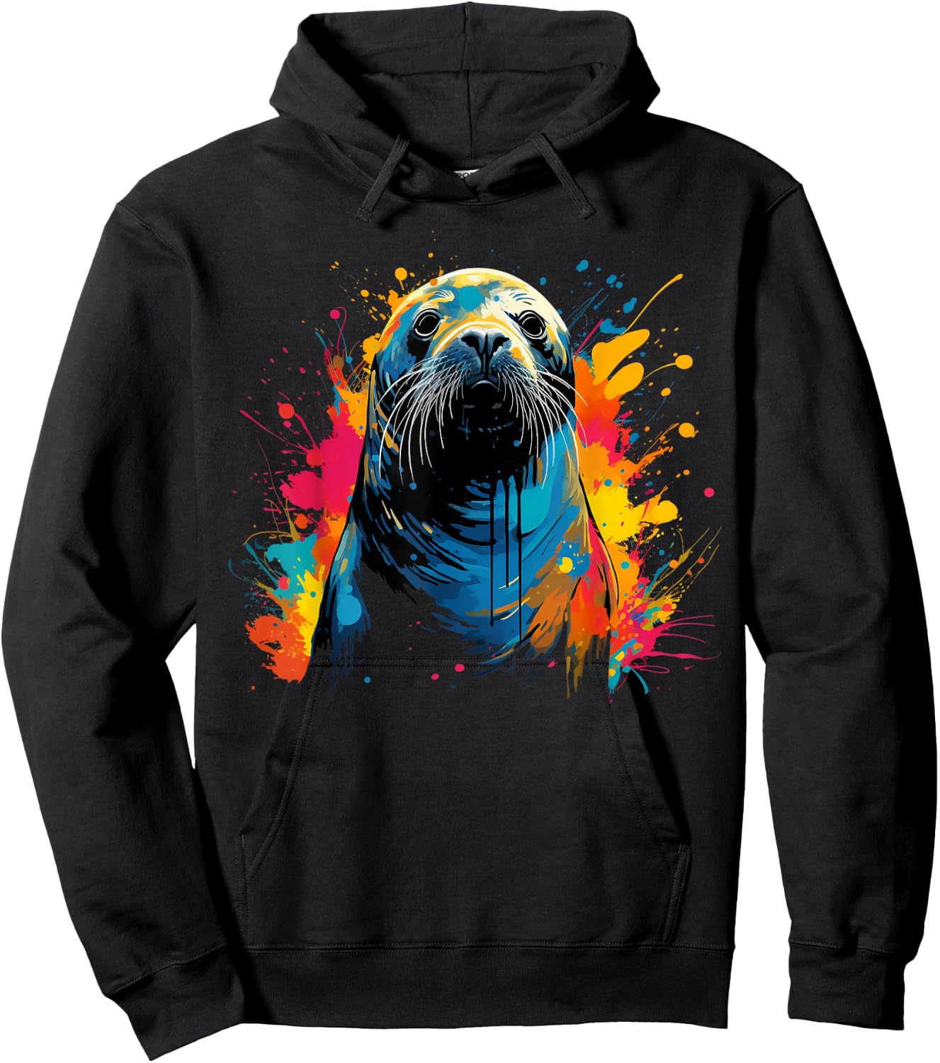 Artistic Colorful Pop Art painted Seal Hoodie - Hoodie | Black