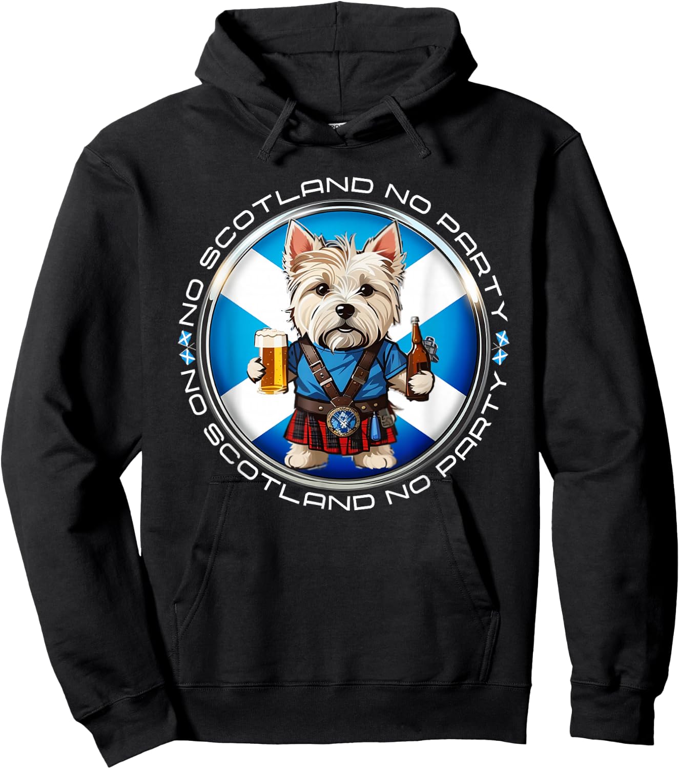 No Scotland No Party Scottish Pride West Highland Terrier Hoodie - Hoodie | Black