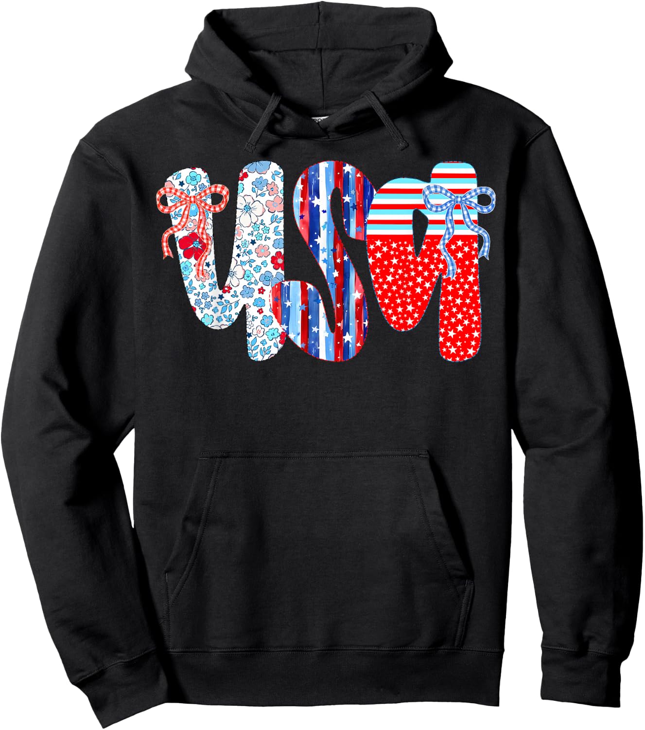 4th of July USA Flag Coquette Bow Patriotic Women Girl Kid Hoodie - Hoodie | Black