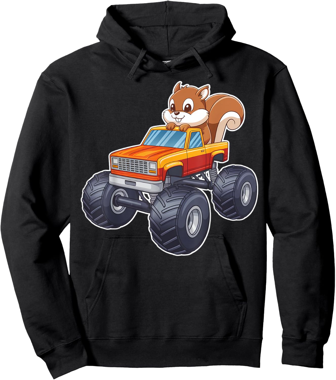 Cute Monster Truck With Squirrel Hoodie - Hoodie | Black