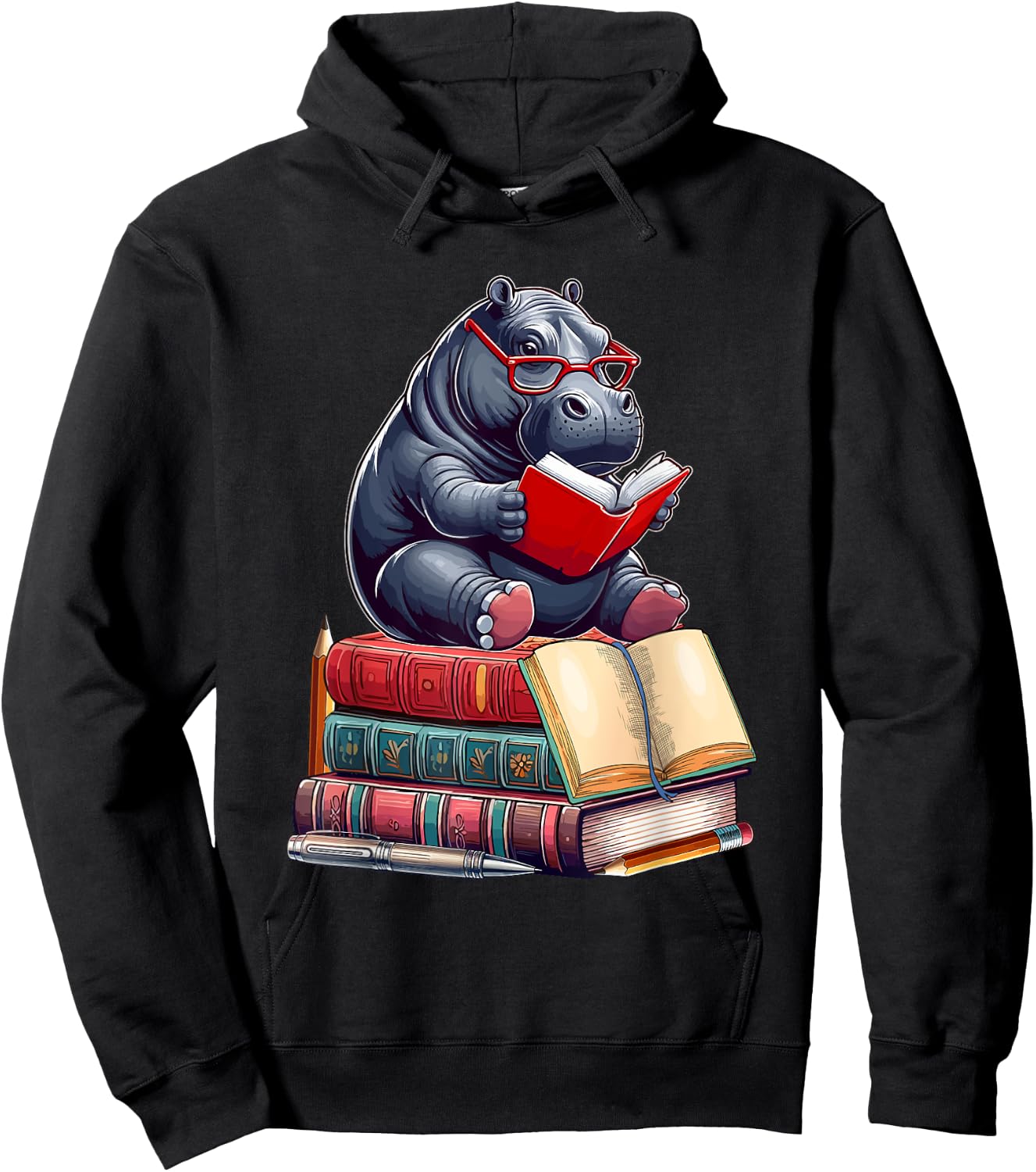 Hippo Reading Books Matching Bookworm Readers Librarian Hoodie - Hoodie | Black