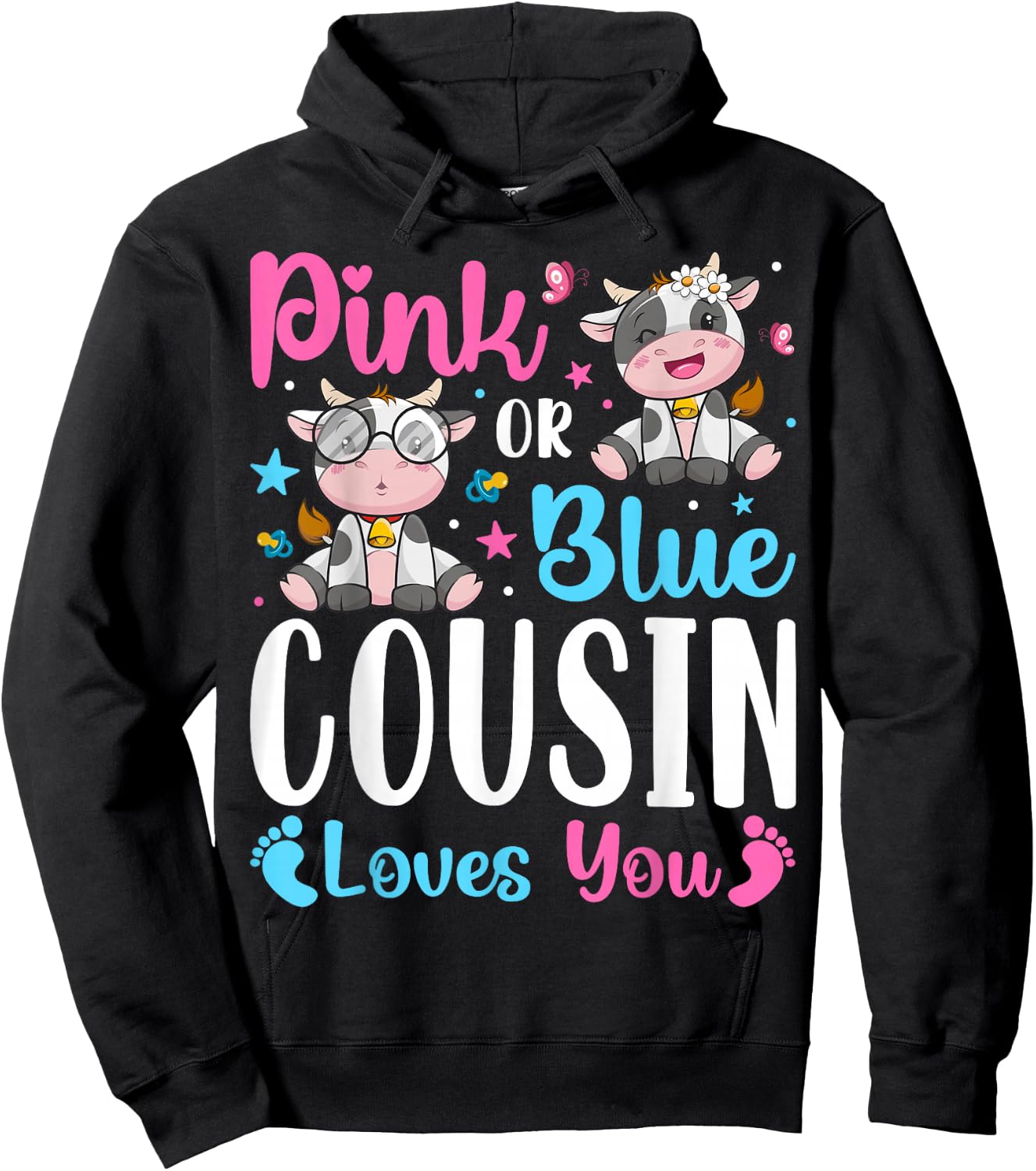 Pink Or Blue Cousin Loves You Cow Farm Lover Hoodie - Hoodie | Black